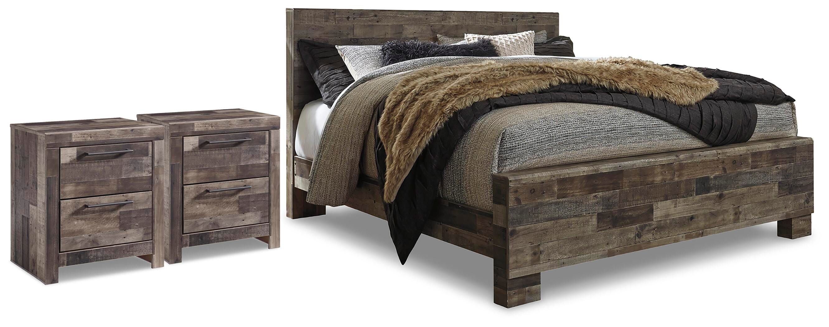 Cama con panel Derekson King y 2 mesitas de noche - image 1