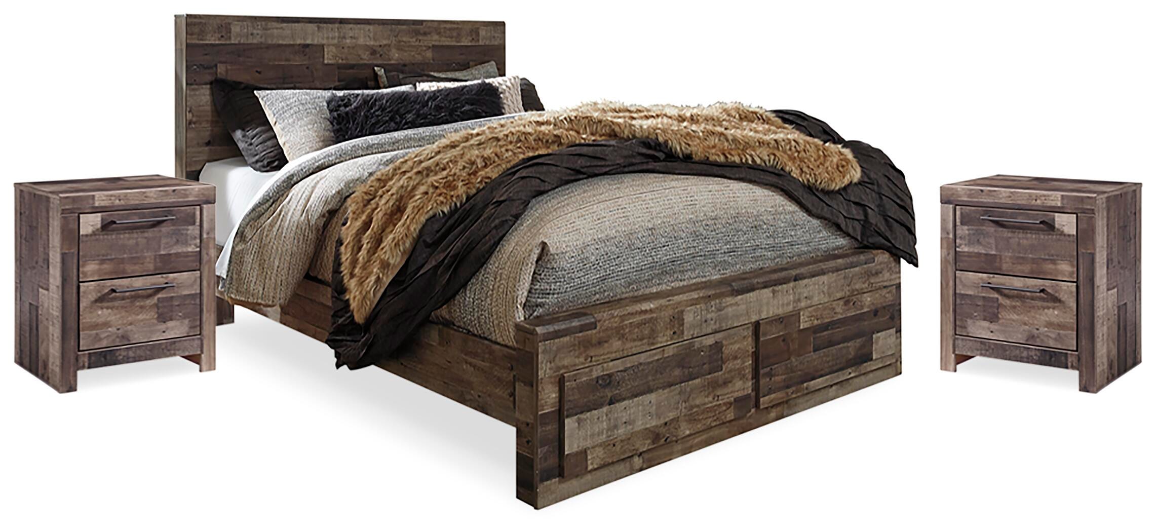 Cama de almacenamiento de panel Queen Derekson y 2 mesitas de noche - image 1
