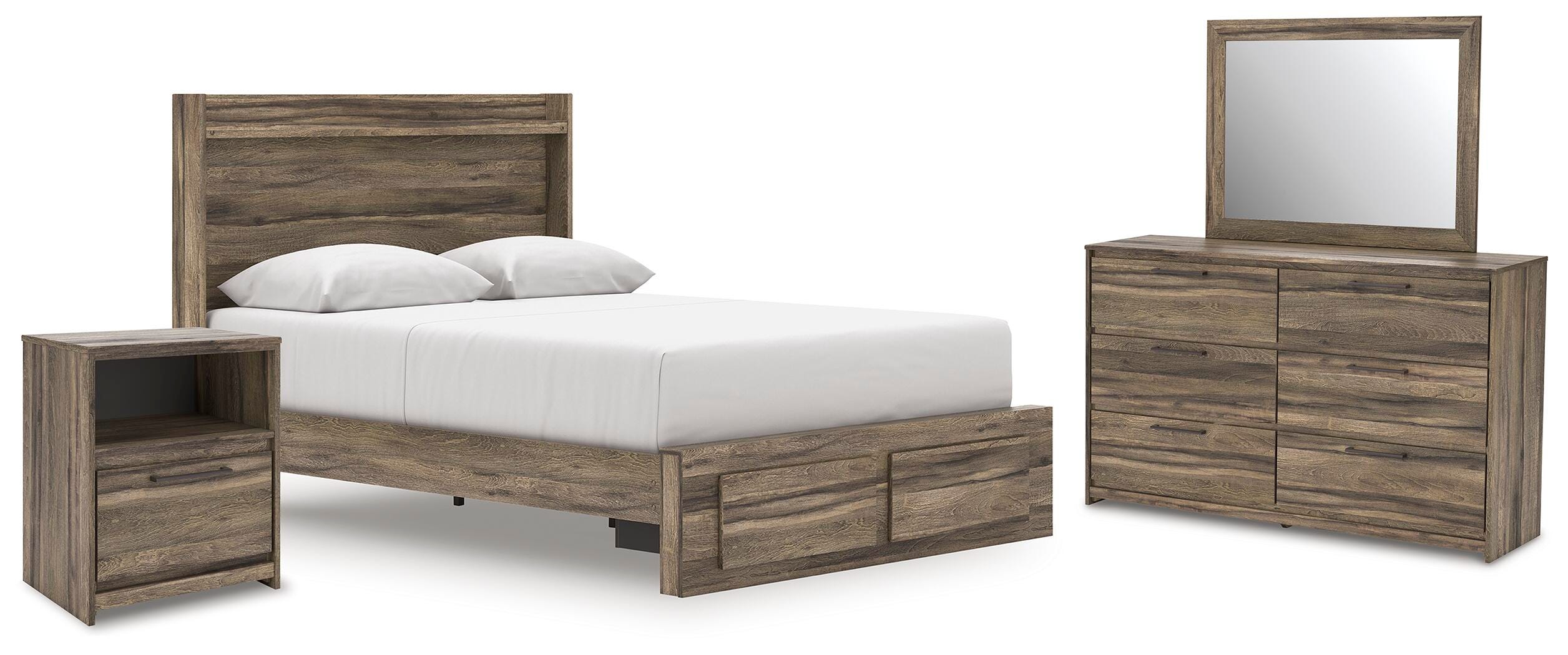 Cama de almacenamiento Baystorm Queen con paneles, cómoda, espejo y mesita de noche - image 1