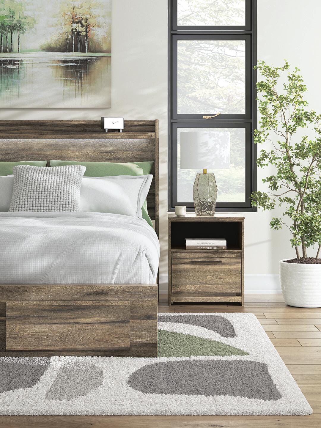 Cama de almacenamiento Baystorm Queen con paneles, cómoda, espejo y mesita de noche - image 24