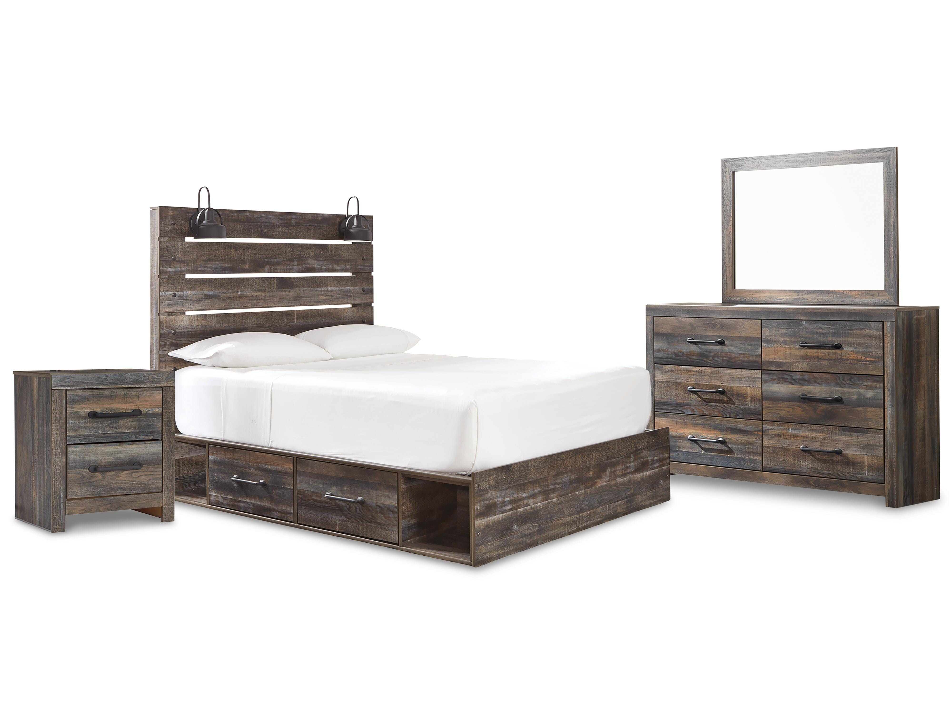 Cama de panel Queen Drystan con cómoda con espejo y mesita de noche - image 2