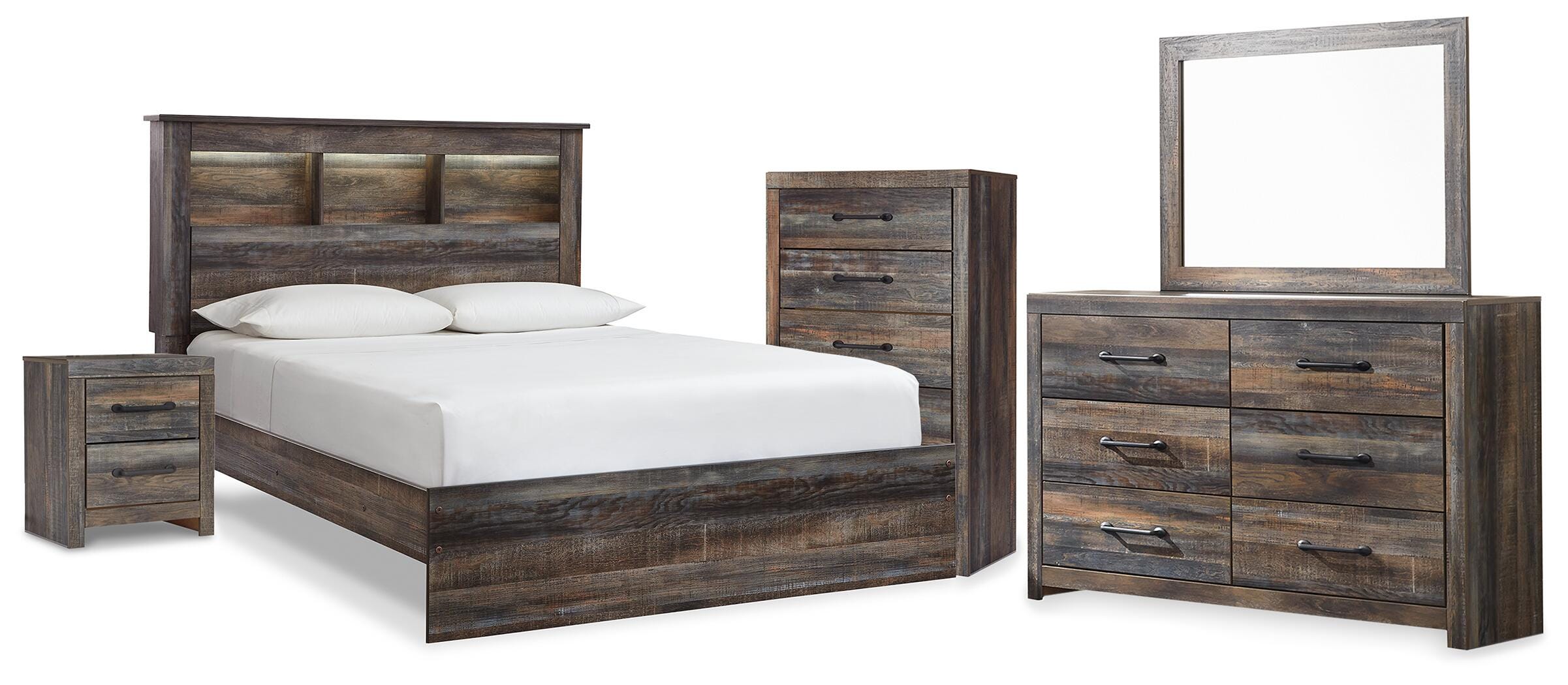 Drystan Queen Cama con paneles, cómoda, cómoda con espejo y mesita de noche - image 1