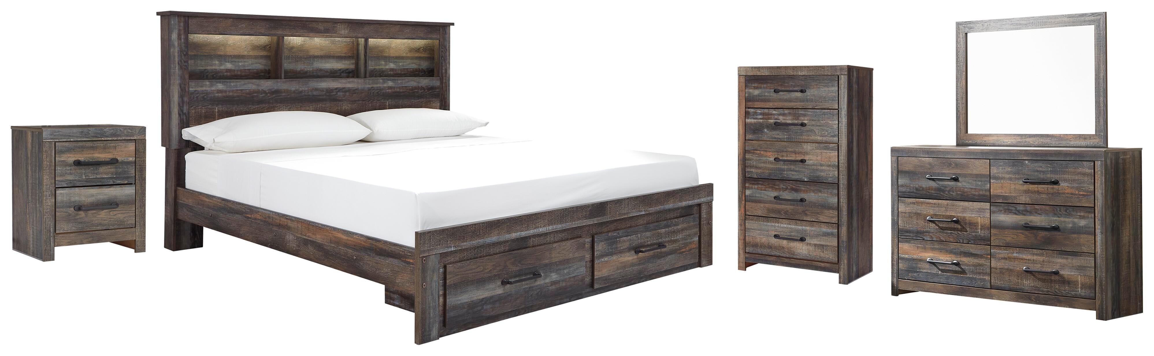 Cama con almacenaje para libros, cómoda, espejo, arcón y mesita de noche Drystan King - image 1