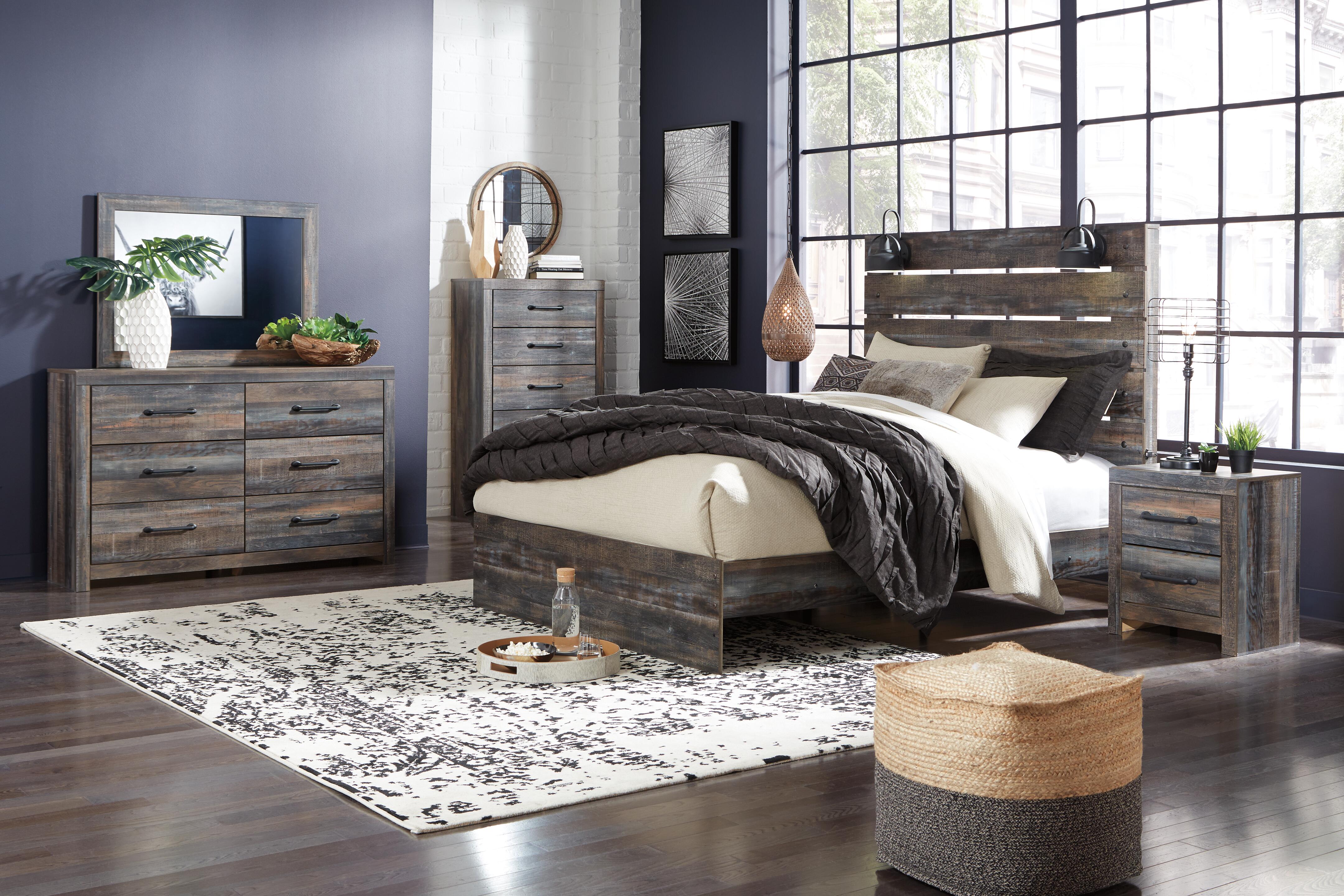 Cama Queen Drystan (panel), cómoda, espejo, chifonier y mesita de noche - image 1