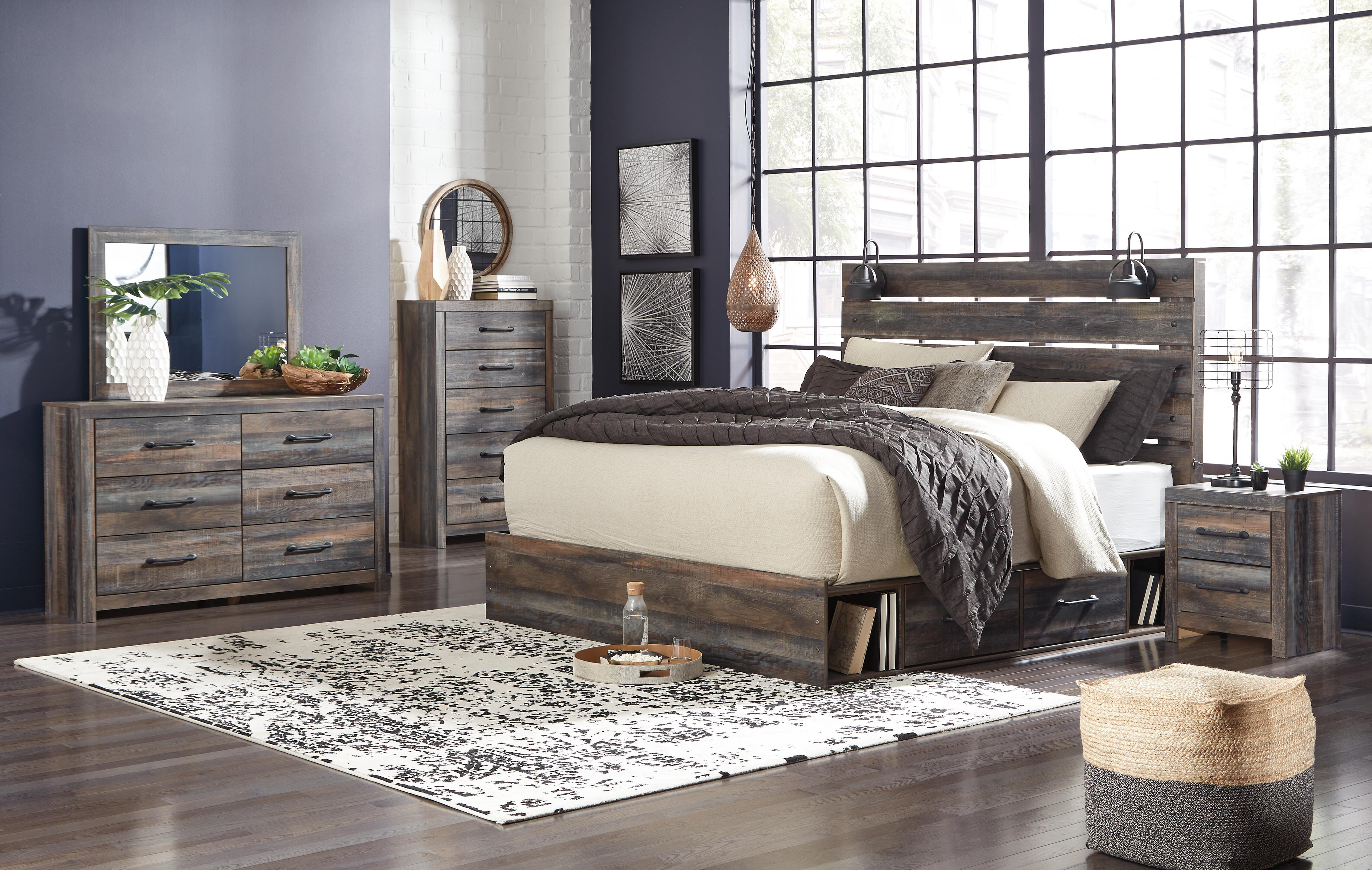 Cama con panel de almacenamiento Drystan King y 2 mesitas de noche - image 9