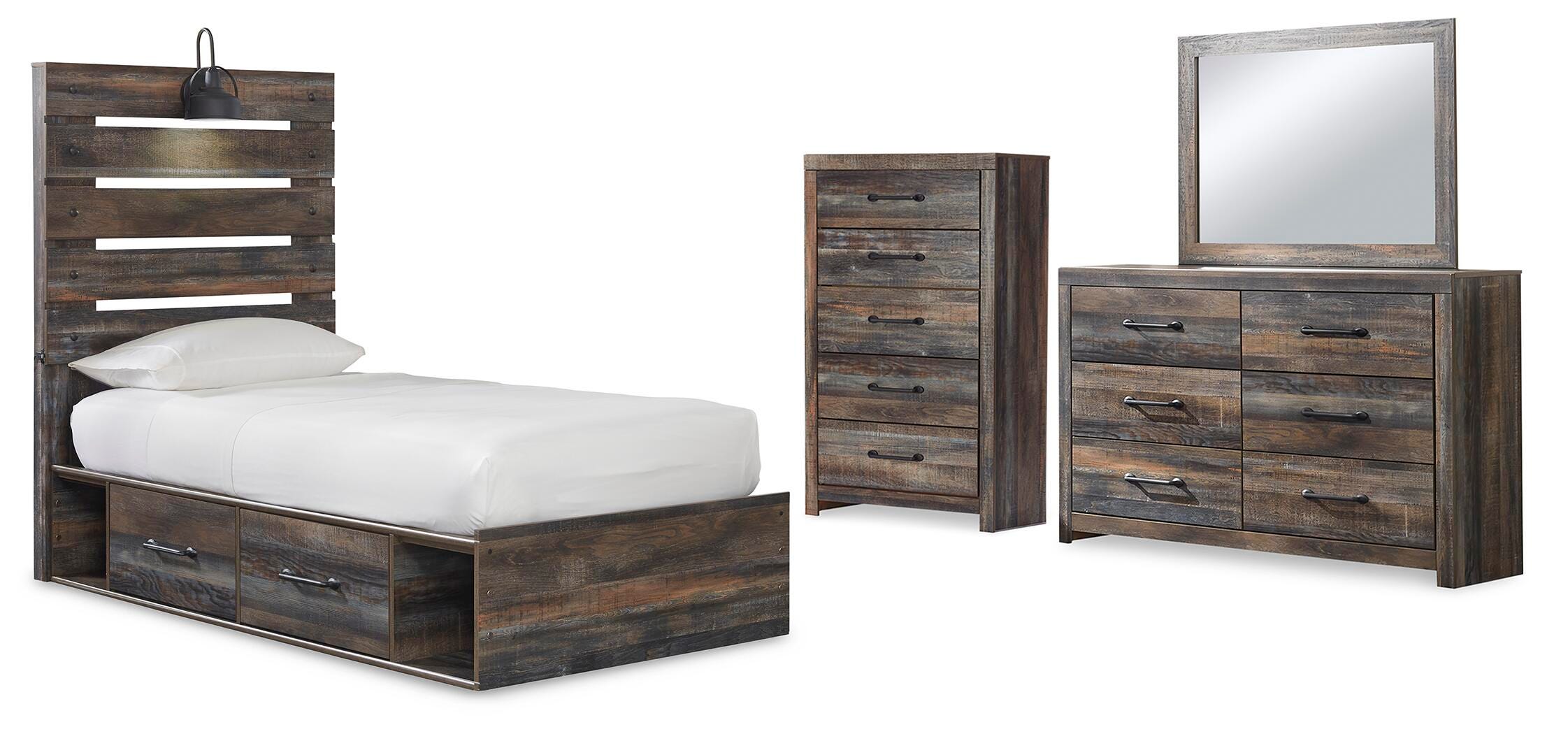Cama doble Drystan con paneles, almacenaje, cómoda, espejo y chifonier - image 1