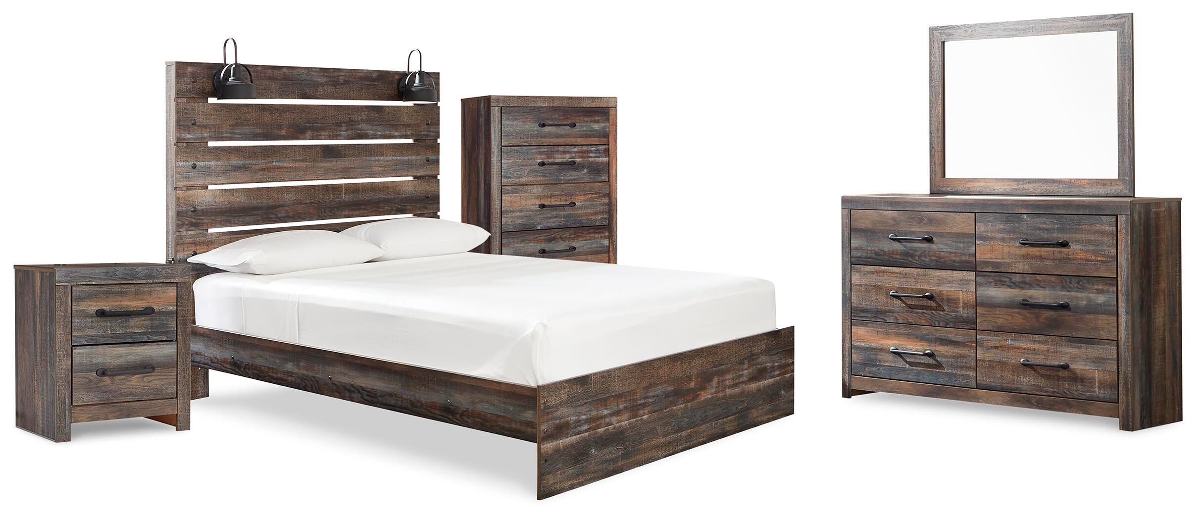Cama Queen Drystan (panel), cómoda, espejo, chifonier y mesita de noche - image 2