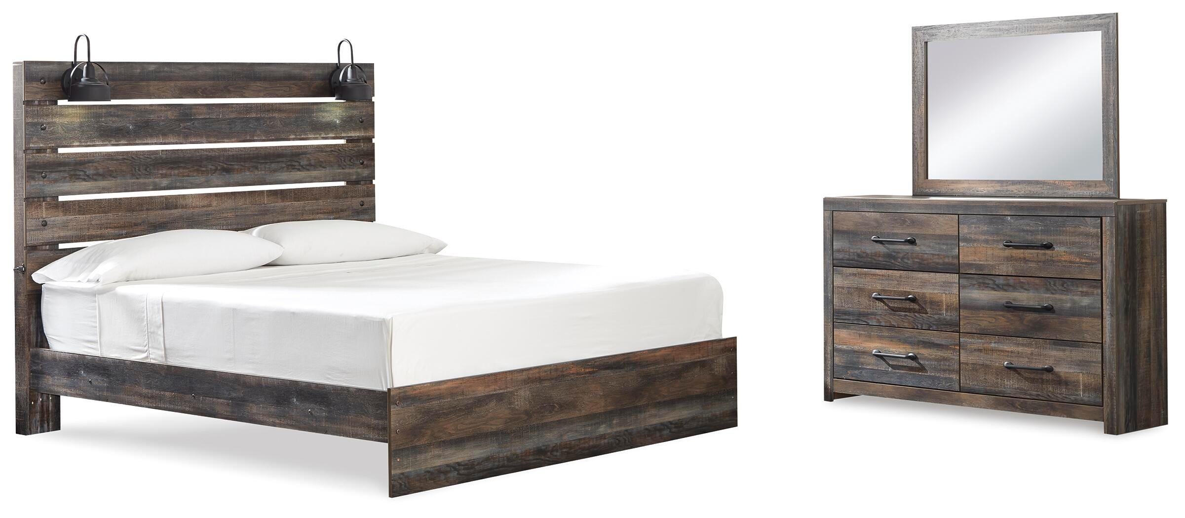 Cama Drystan King con panel, cómoda y espejo - image 1
