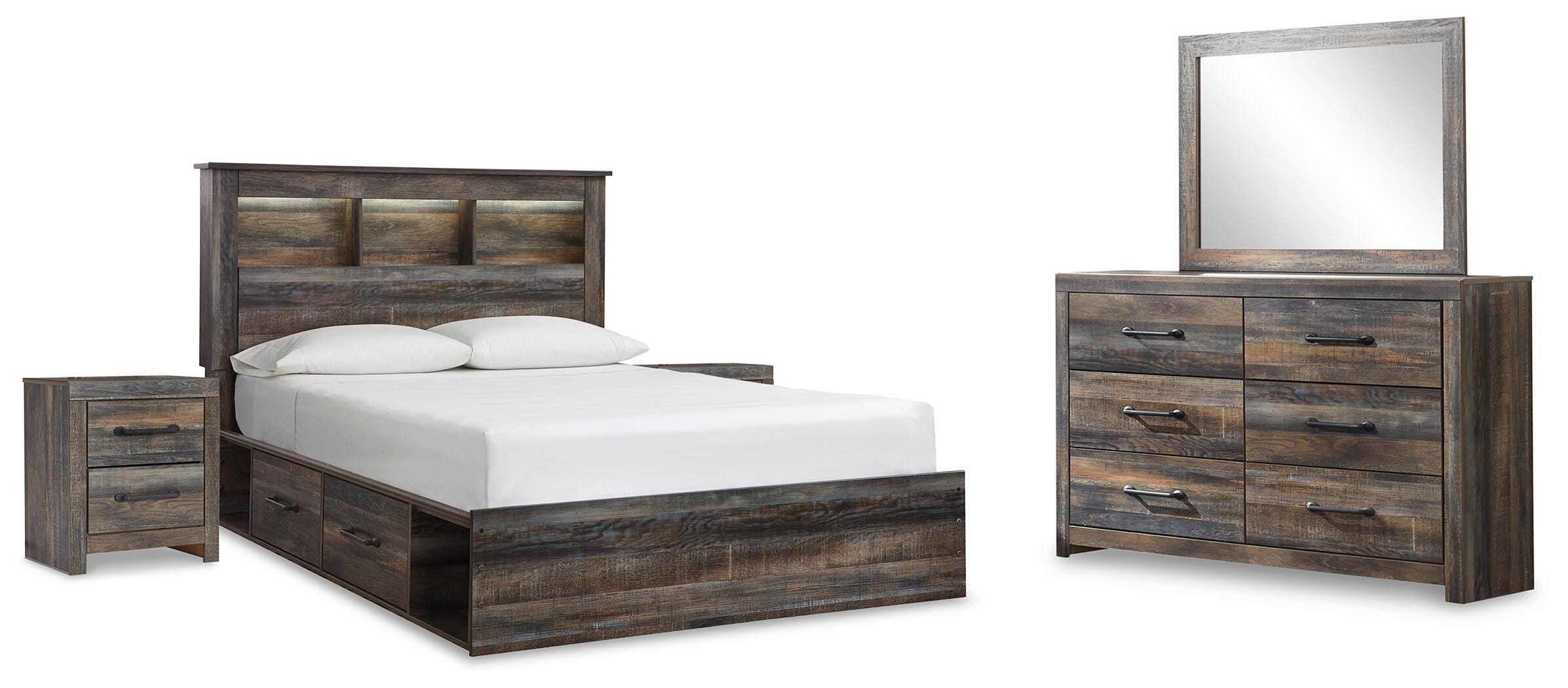 Cama con almacenaje Drystan Queen, tocador, espejo y 2 mesitas de noche - image 1