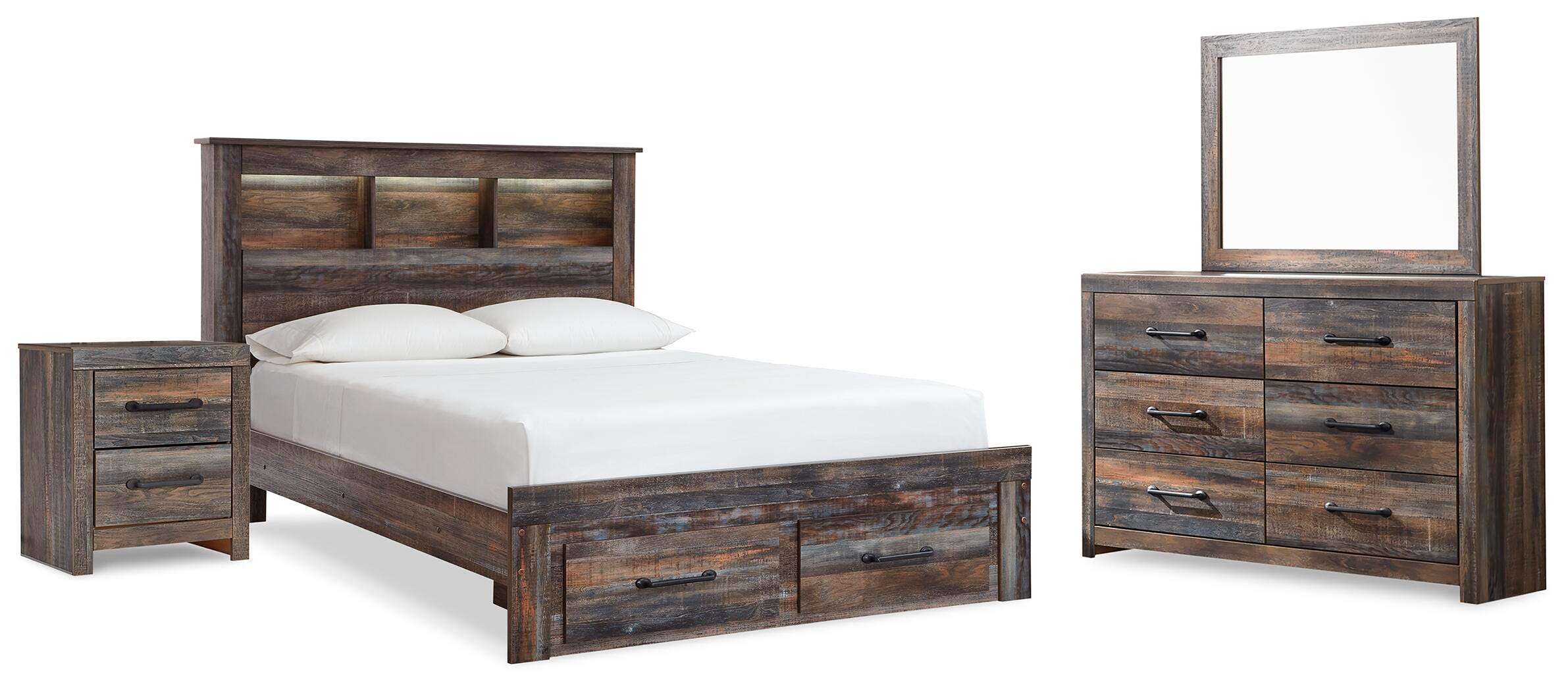 Cama con almacenaje, cómoda, espejo y mesita de noche Drystan Queen - image 1