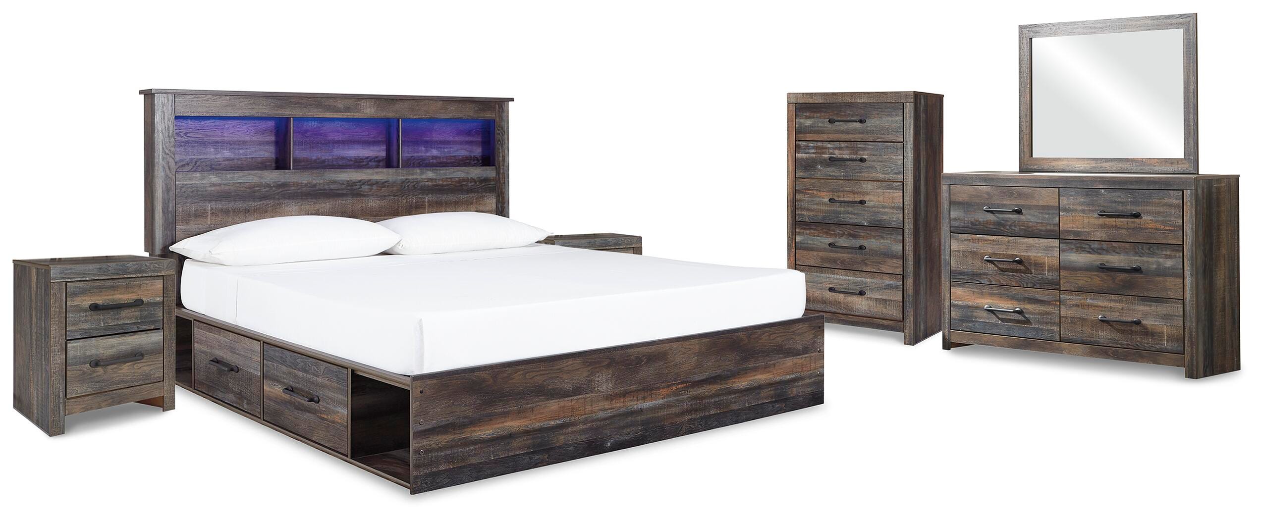 Cama con almacenaje King, cómoda, espejo, baúl y 2 mesitas de noche Drystan - image 2