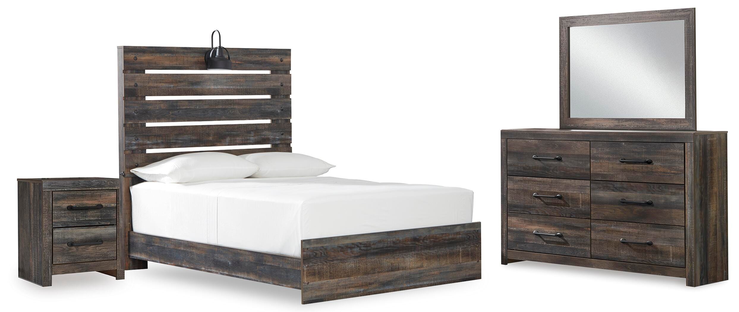 Cama Drystan de panel completo, cómoda, espejo y mesita de noche - image 1