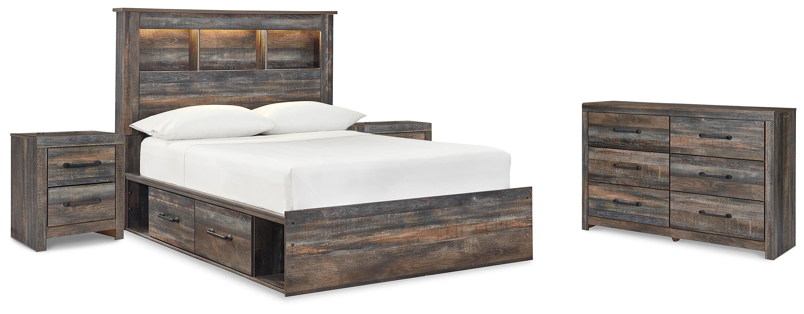 Cama con estantería Drystan con almacenamiento en 2 lados, tocador y mesita de noche - image 1