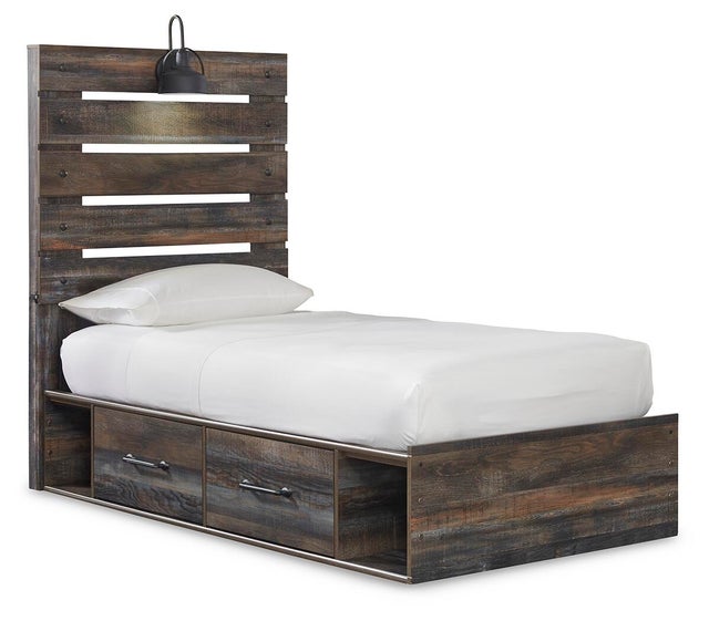 Drystan Twin Panel Bed with 2 Storage Drawers and 2 Cubbies