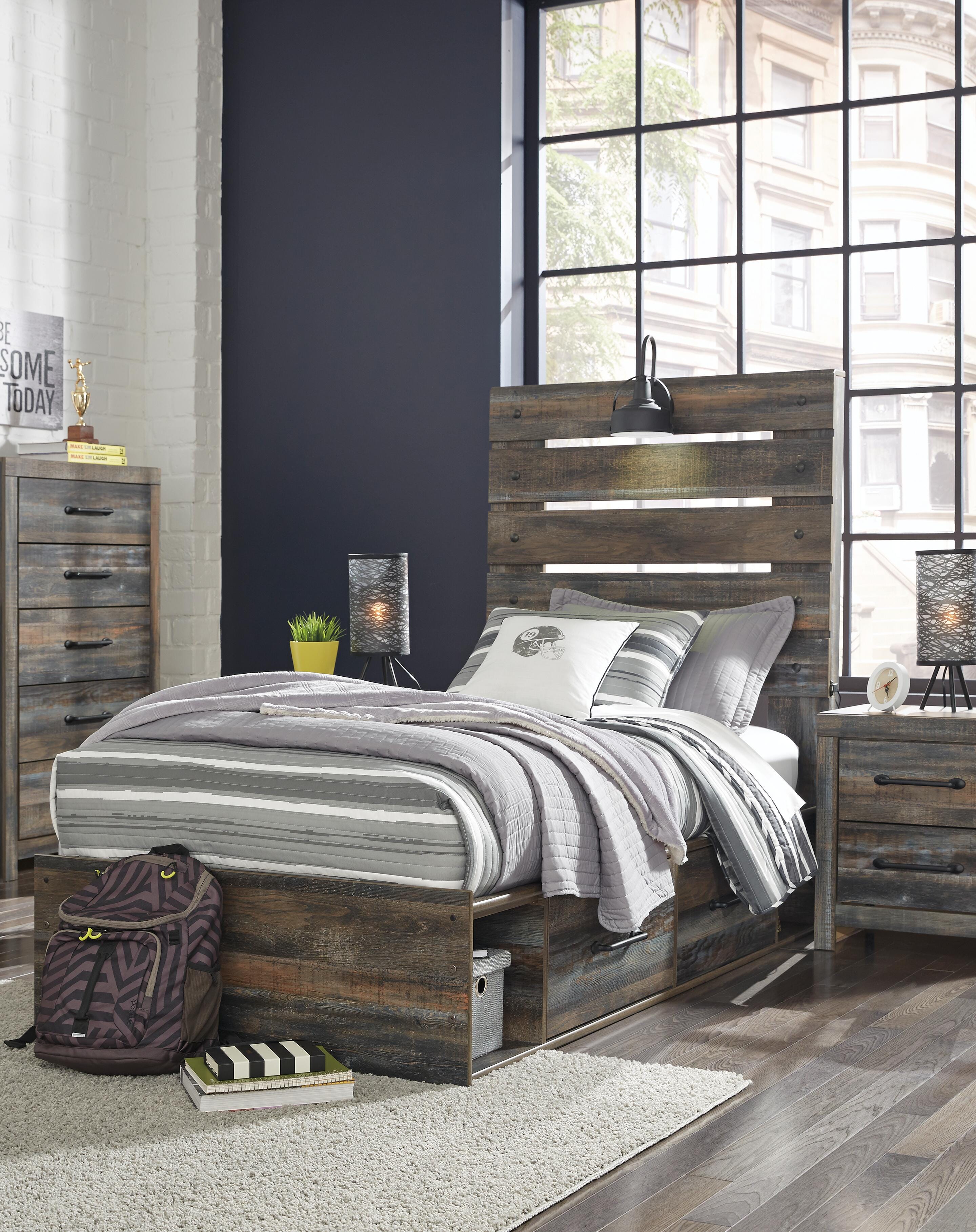 Drystan Twin Panel Bed with 2 Storage Drawers, Multi, rollover