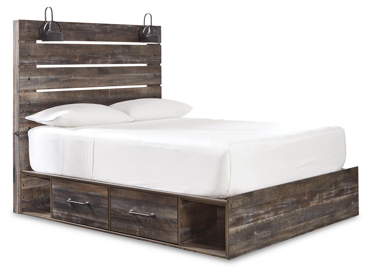 Cama con almacenamiento de panel Queen Drystan y 2 mesitas de noche - image 2