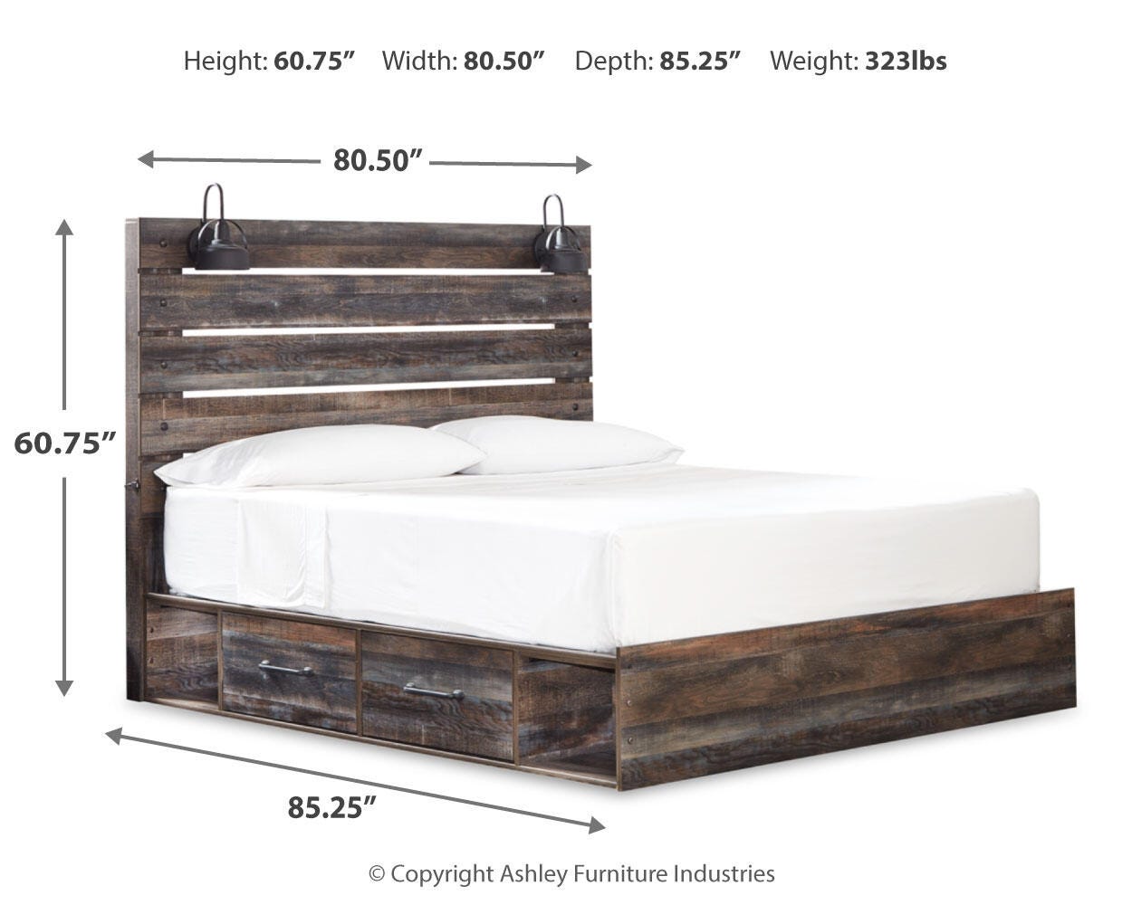Cama con panel de almacenamiento Drystan King y 2 mesitas de noche - image 7