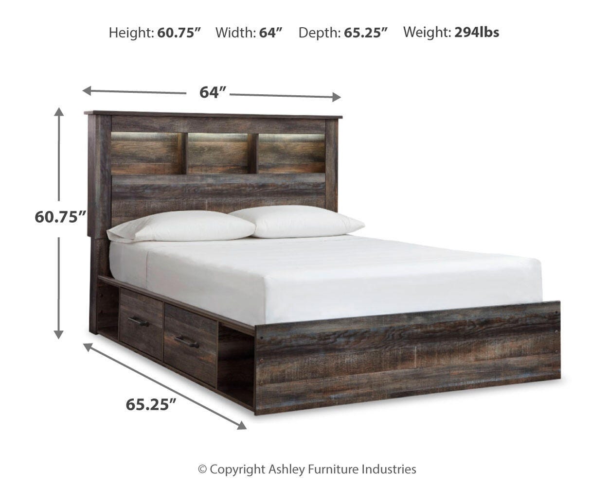 Cama Queen con Estante y Almacenamiento Drystan, Cómoda, Espejo, Chifonier y 2 Mesitas de Noche - image 12