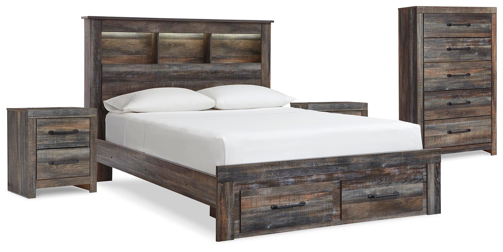 Cama con almacenamiento Drystan Queen, cómoda y 2 mesitas de noche - image 1