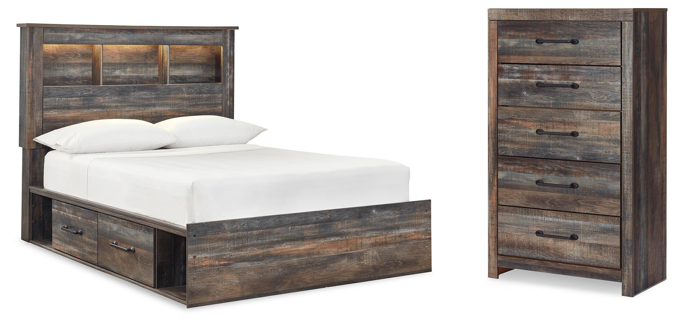 Cama con Almacenamiento y Cómoda Drystan de Librero Completo - image 1