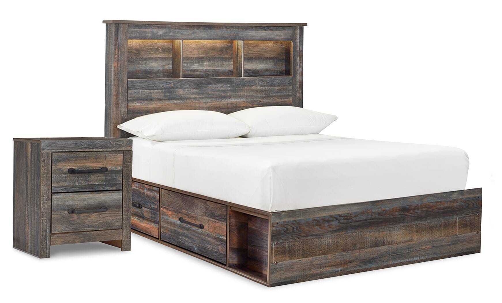 Cama con librero Drystan con almacenamiento de 2 lados y mesita de noche - image 1