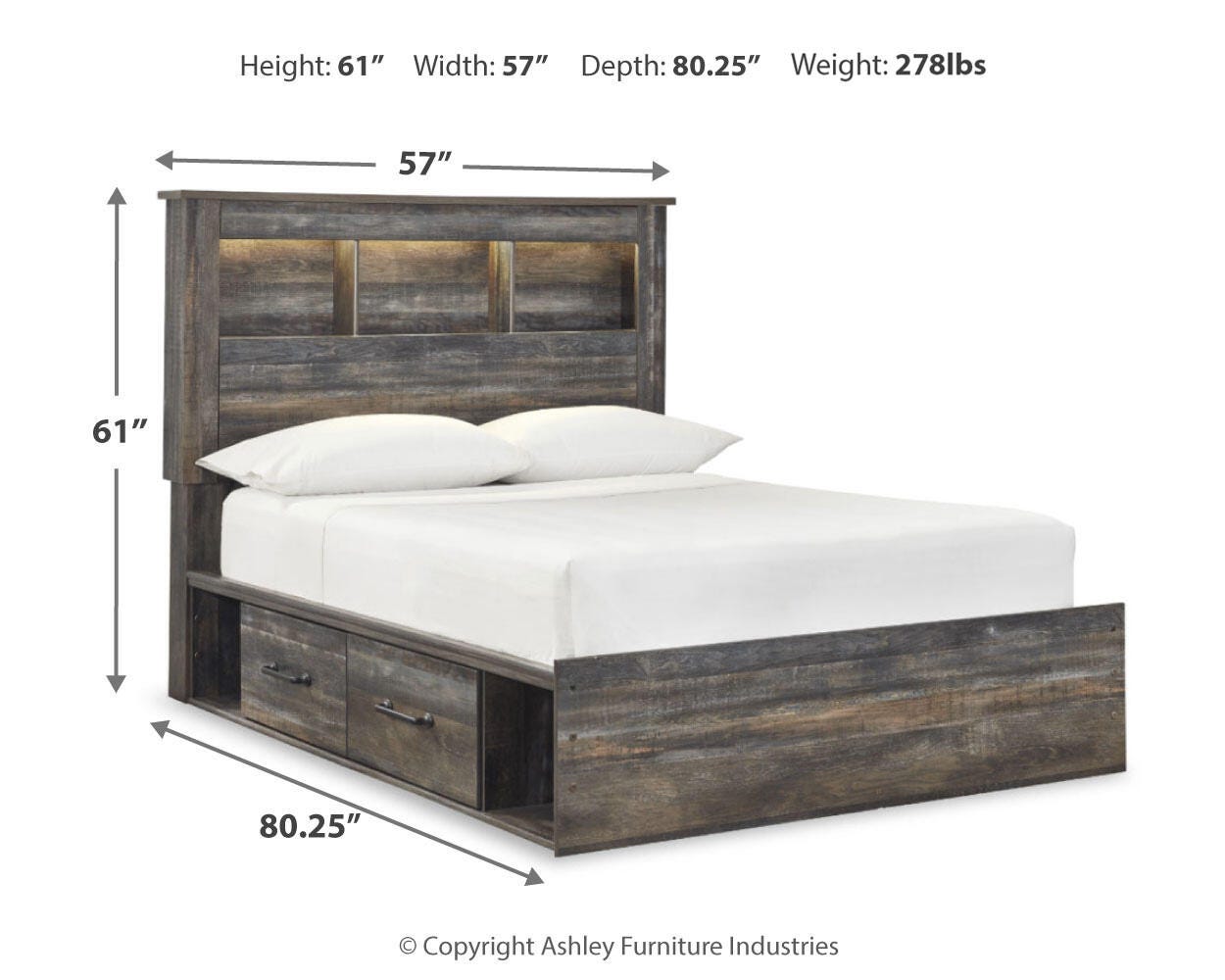 Cama con estantería Drystan con almacenamiento en 2 lados, tocador y mesita de noche - image 7