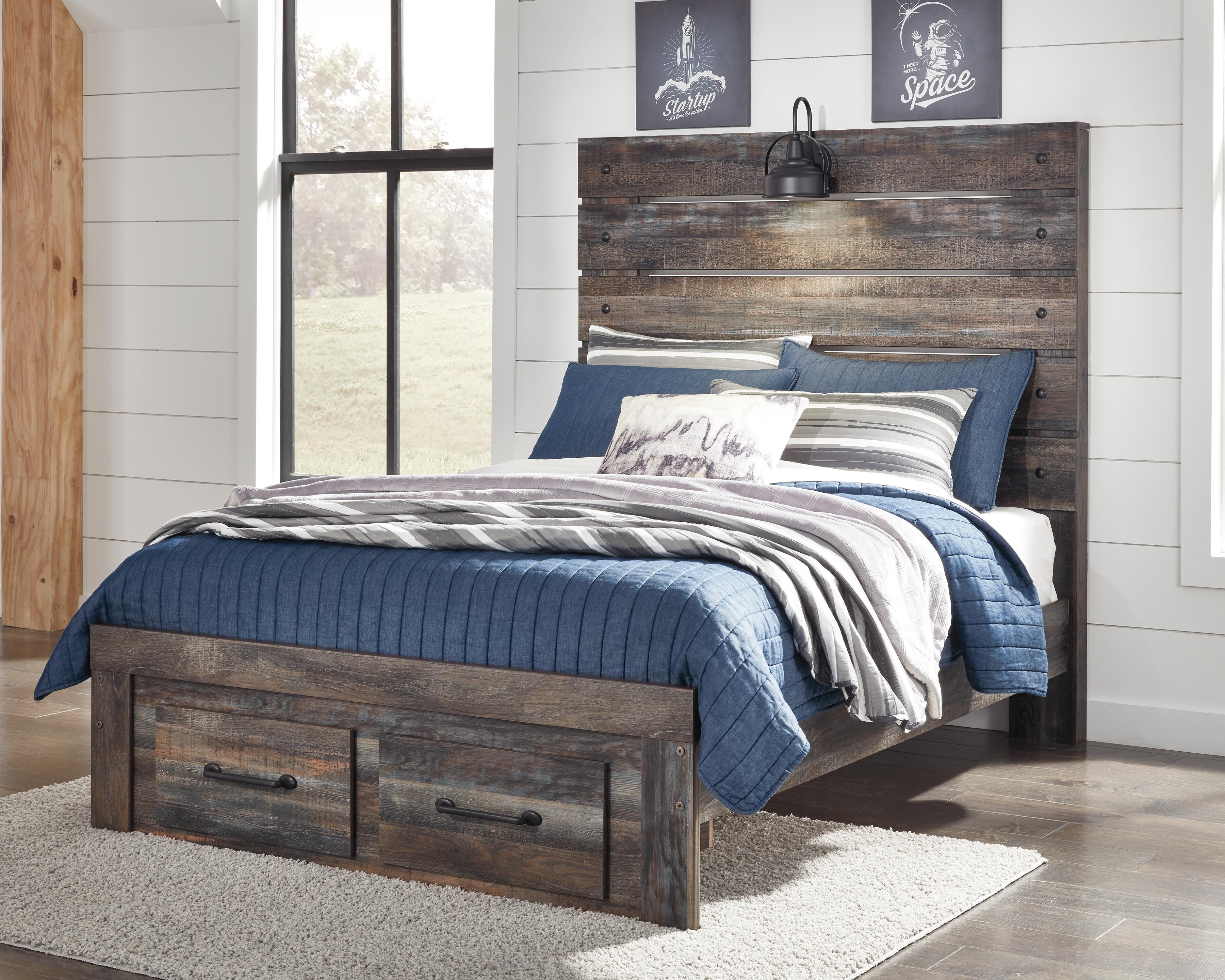 Drystan Full Panel Bed with 2 Storage Drawers, Multi, rollover