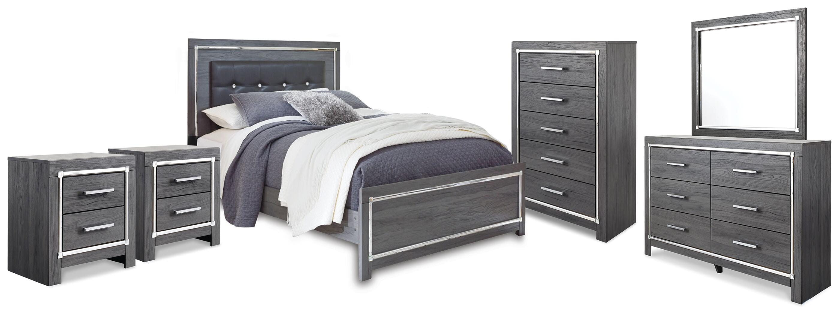Cama Queen, Cómoda, Espejo, Chifonier y 2 Mesitas de Noche Lodanna - image 1