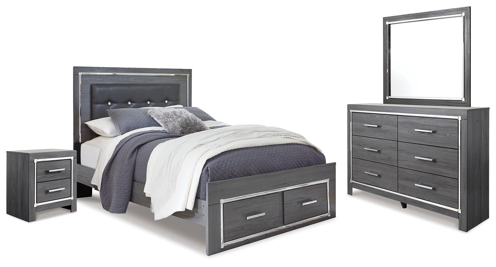 Cama Lodanna Queen con almacenaje, tocador con espejo y mesita de noche - image 1