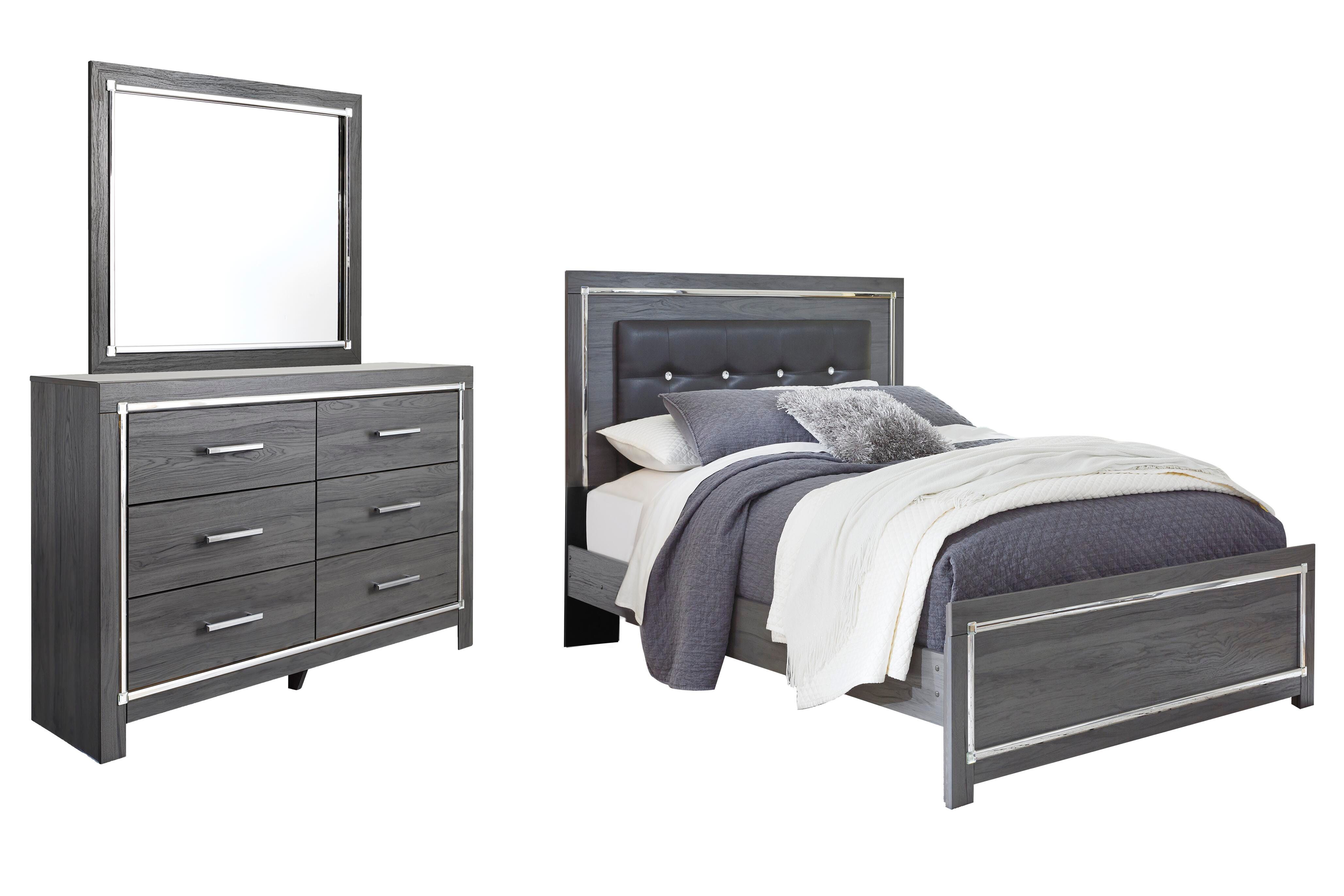 Cama Queen con panel, tocador y espejo Lodanna - image 1
