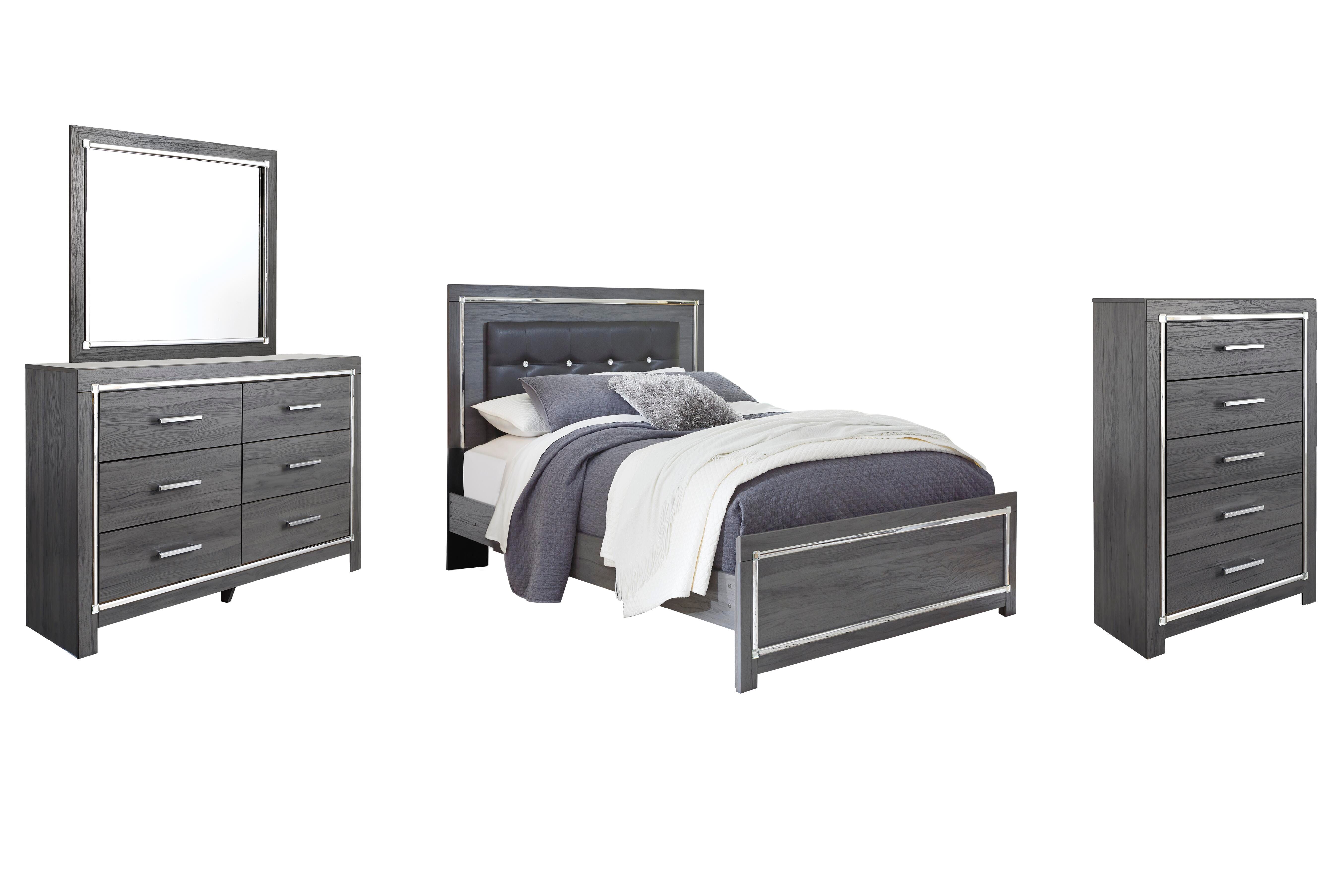 Lodanna Queen Panel Bed with Mirrored Dresser and Chest, Gray, large