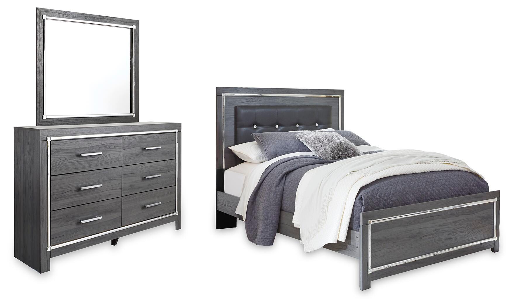 Lodanna Queen Panel Bed with Mirrored Dresser, Gray, large