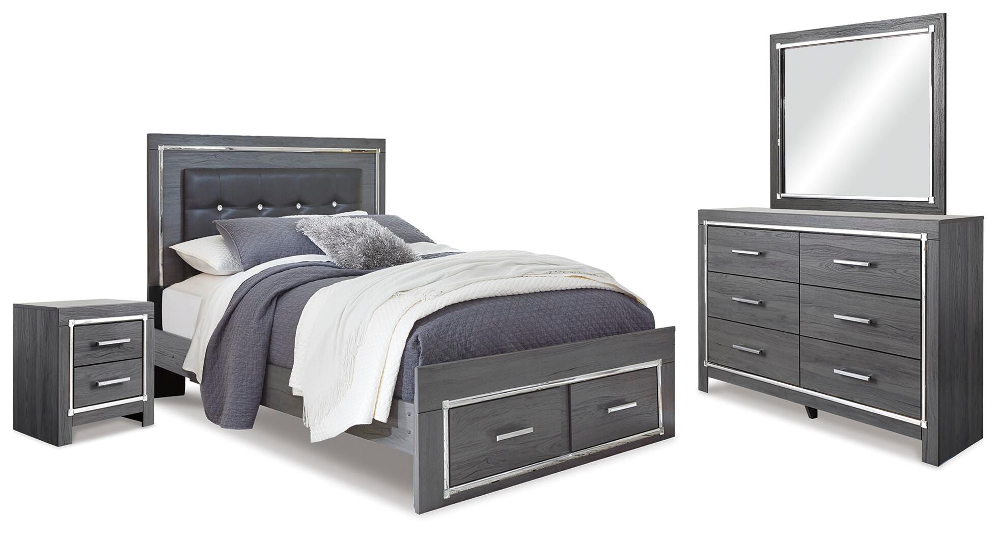 Cama Lodanna Queen con almacenaje, cómoda, espejo y 2 mesitas de noche - image 2
