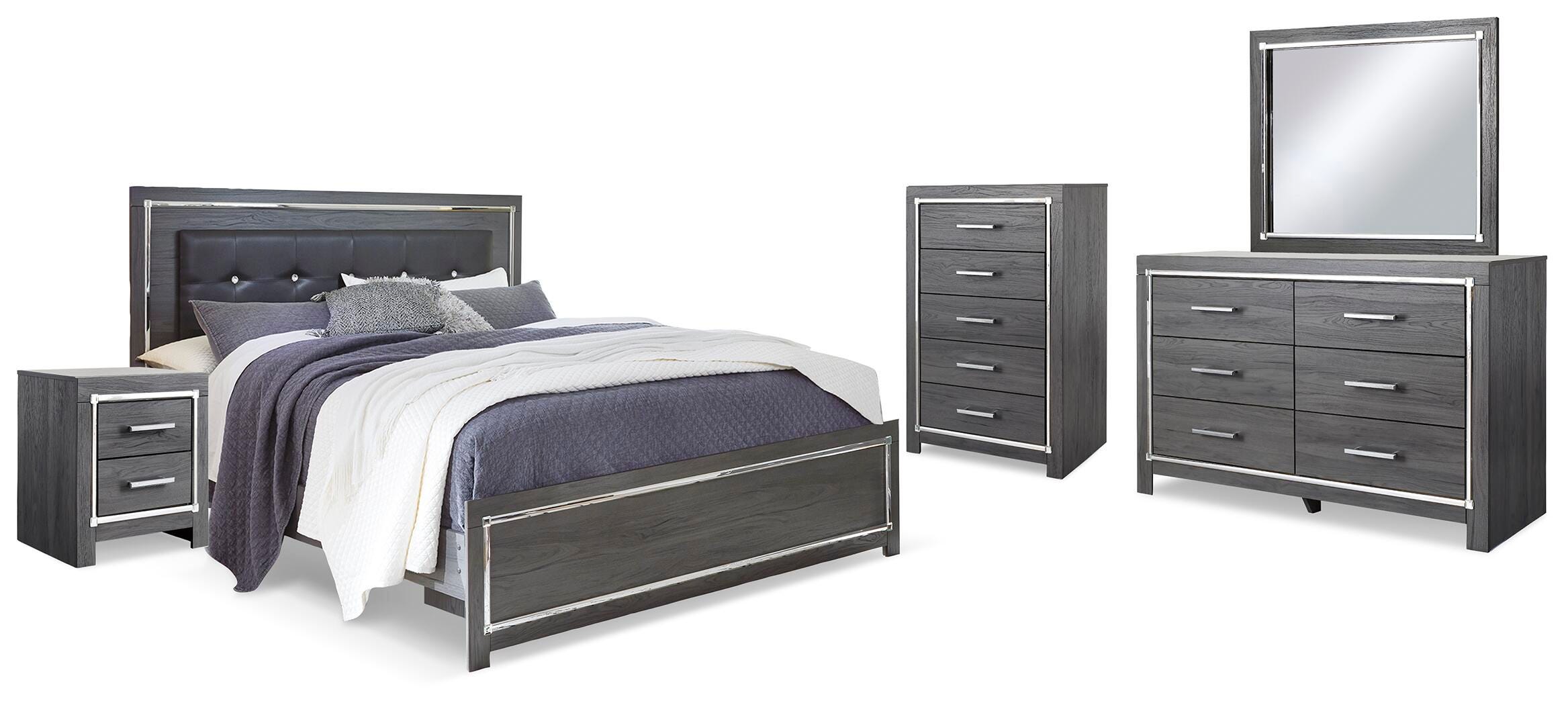 Cama Lodanna King con paneles, cómoda, espejo, arcón y 2 mesitas de noche - image 2
