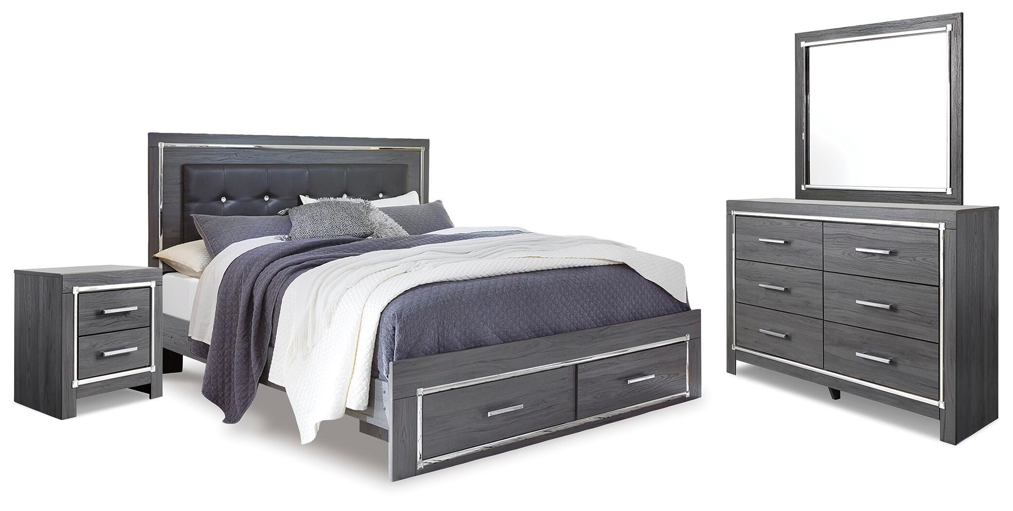 Cama con almacenaje Lodanna King con vestidor con espejo y mesita de noche - image 2
