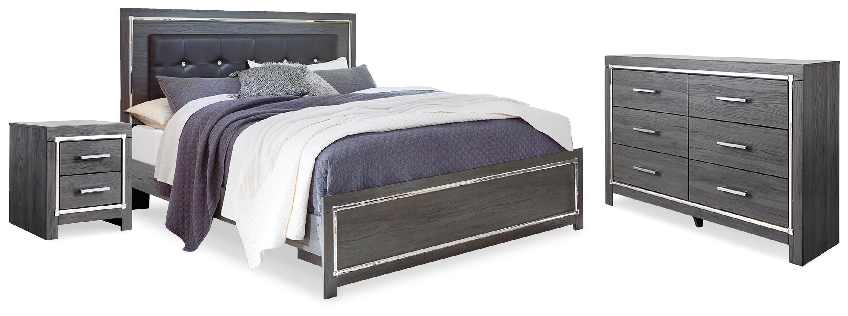 Cama tapizada tamaño king, cómoda y mesita de noche Lodanna - image 1