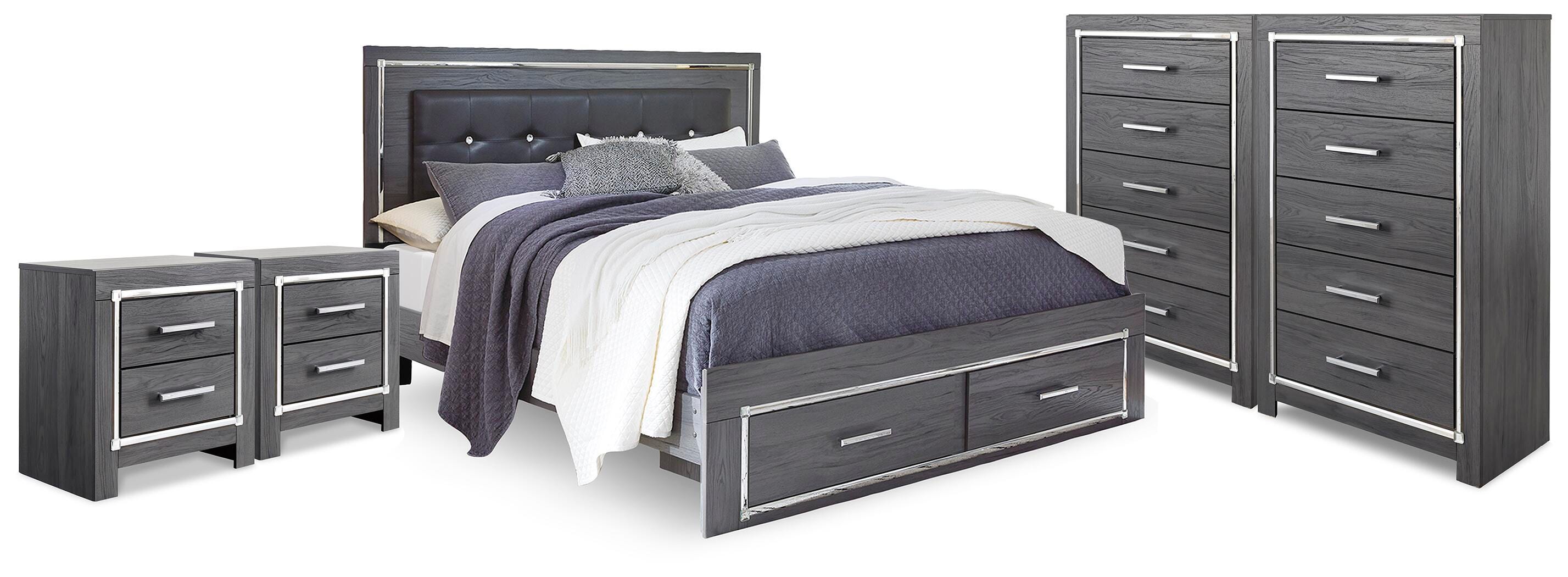 Cama King Size Lodanna, 2 cómodas y 2 mesitas de noche - image 1