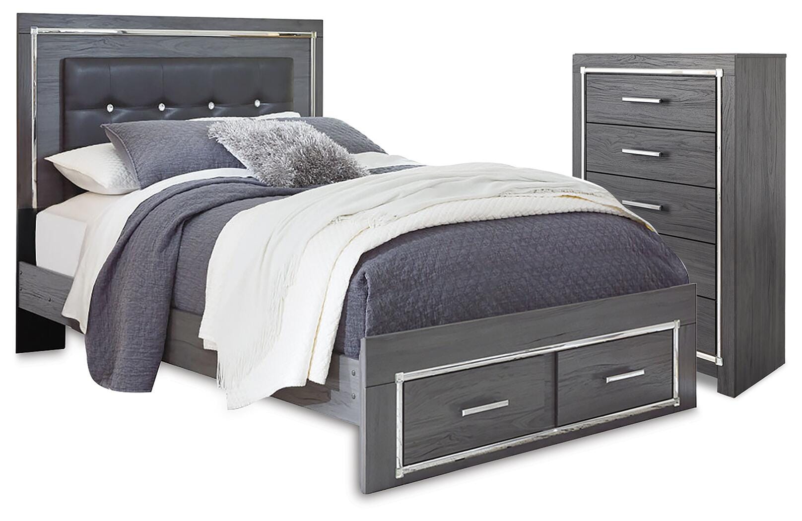 Cama Lodanna Queen con panel de almacenaje y cómoda - image 1