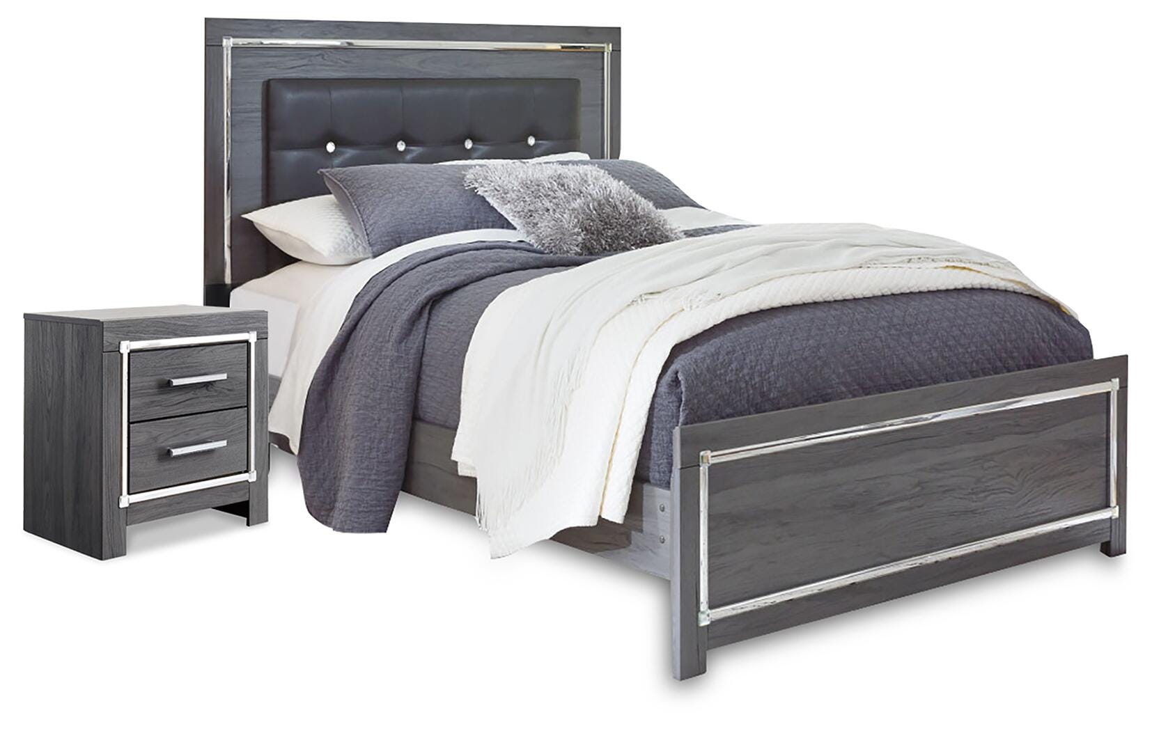 Cama Queen con Panel y Mesita de Noche Lodanna - image 1