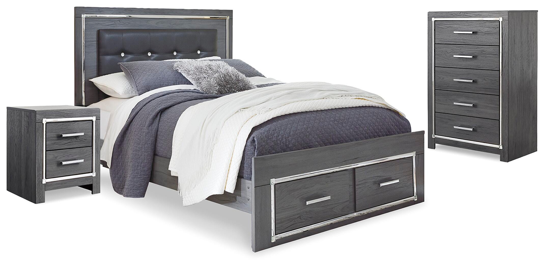 Cama Lodanna Queen con almacenaje, cómoda y mesita de noche - image 1