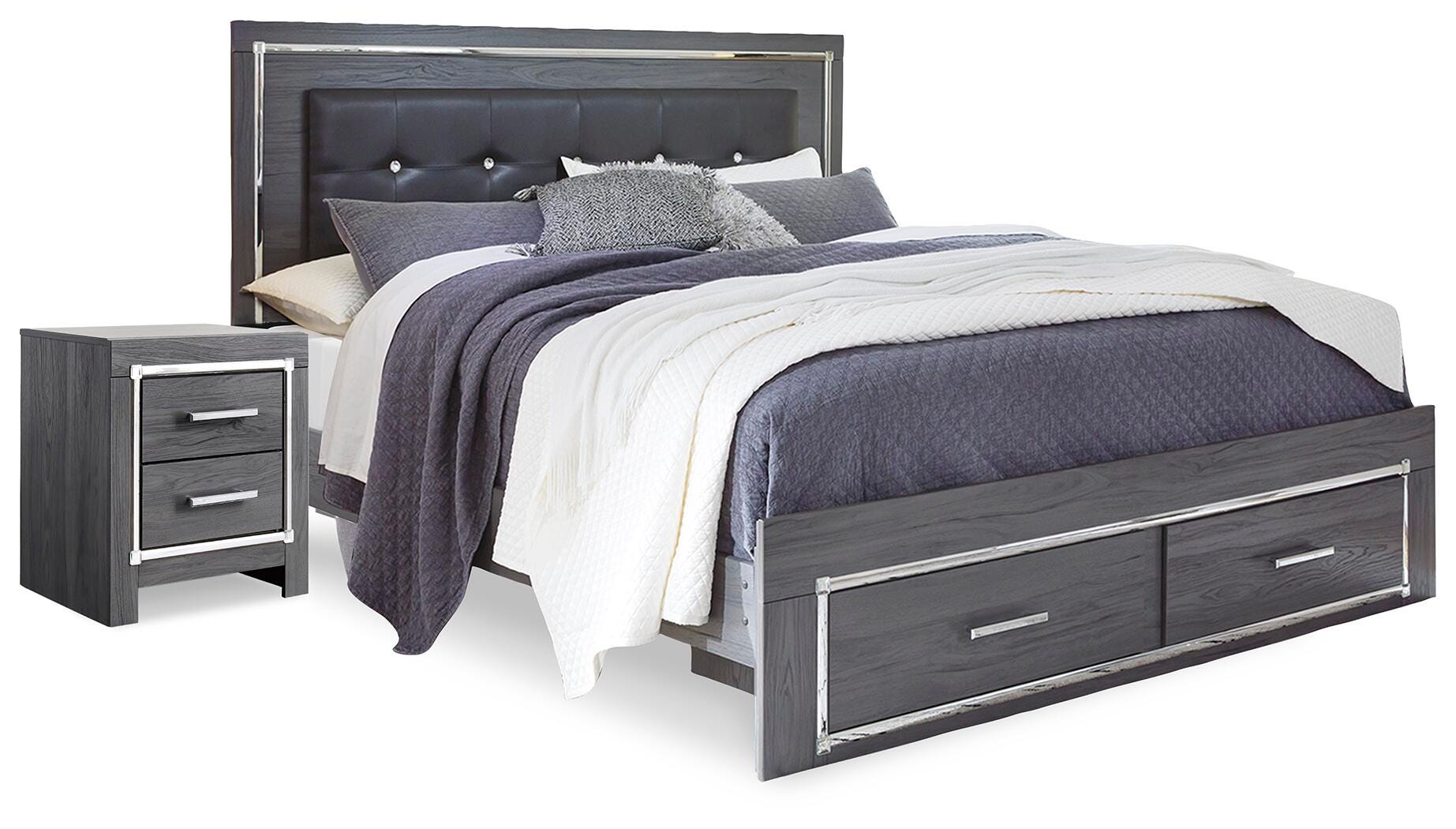 Cama tamaño queen con almacenaje y mesita de noche Lodanna - image 2