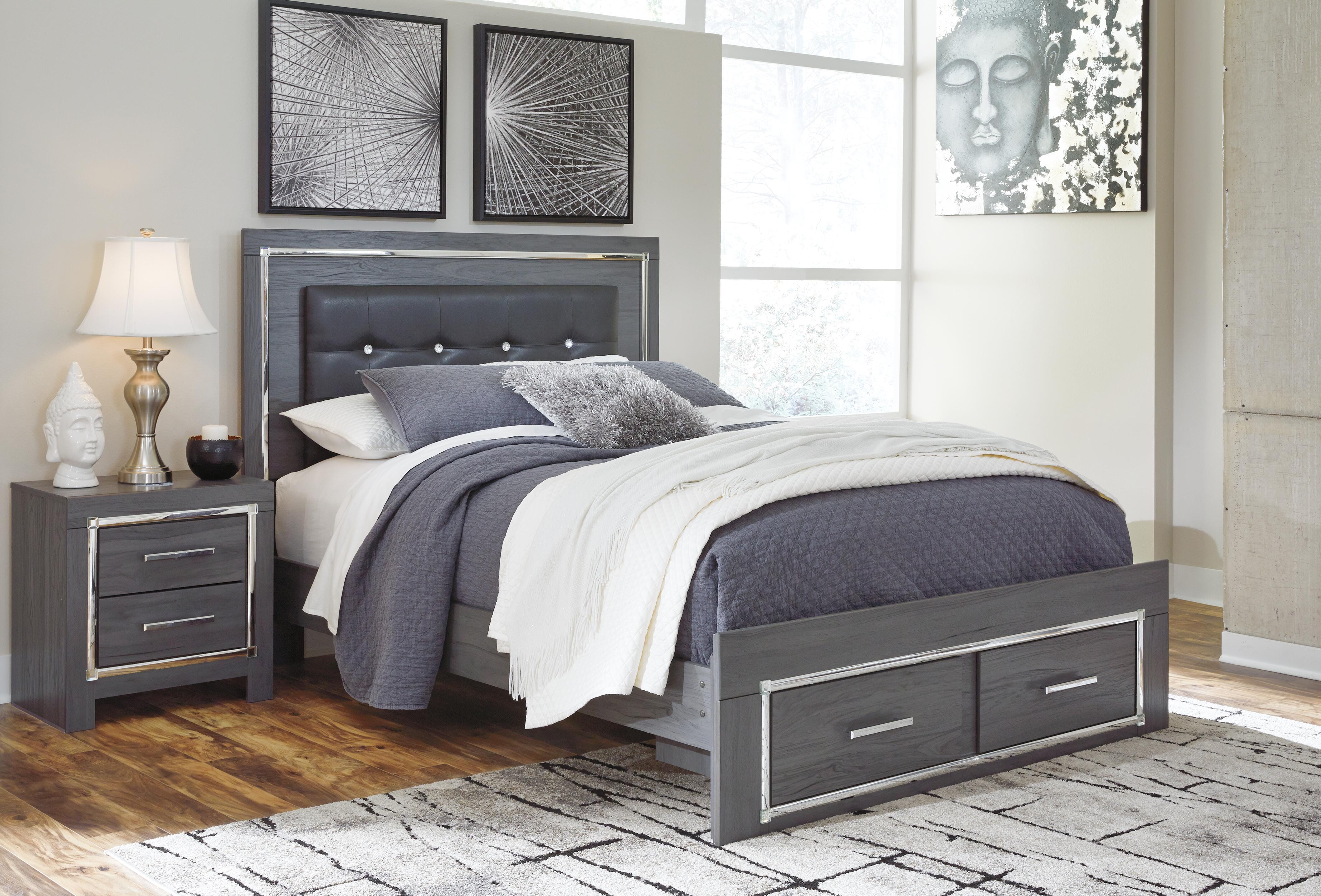 Cama tamaño queen con almacenaje y mesita de noche Lodanna - image 1