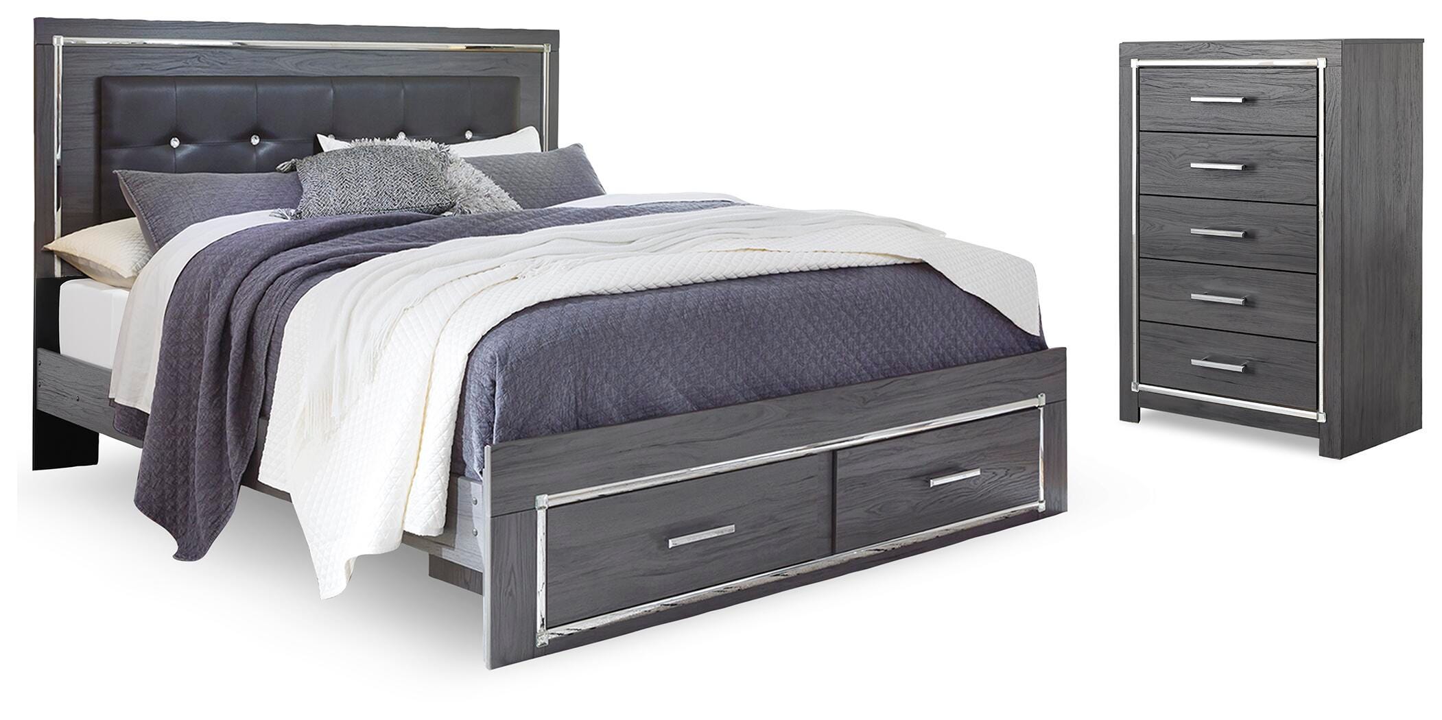 Cama de almacenamiento y cómoda Lodanna King - image 1