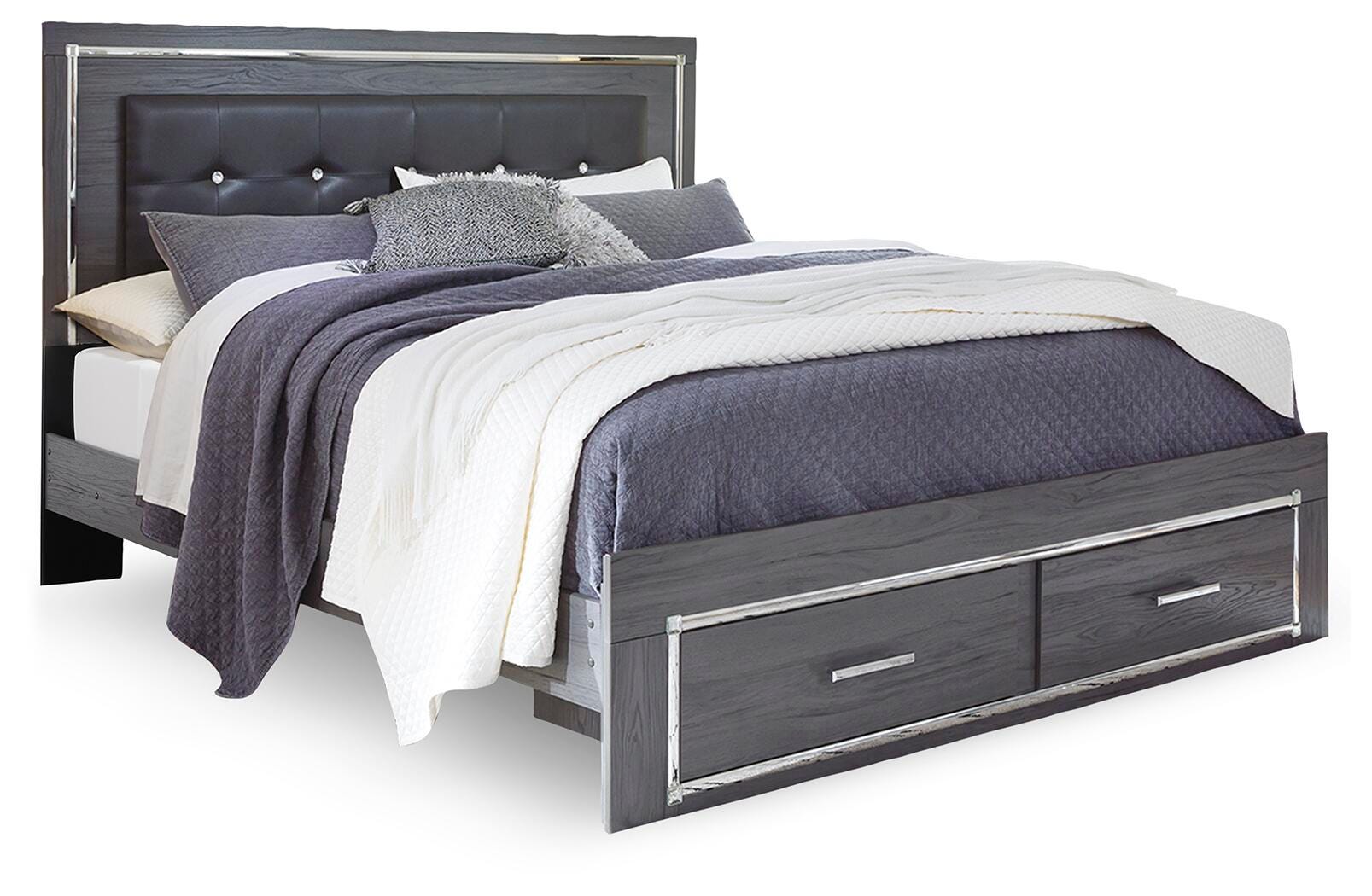 Cama King de almacenamiento Lodanna, 2 cómodas, cajonera y mesita de noche - image 4