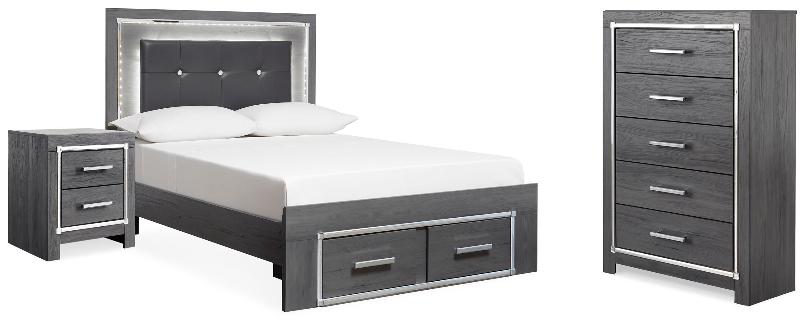 Cama con almacenamiento Lodanna, cómoda y mesita de noche - image 1