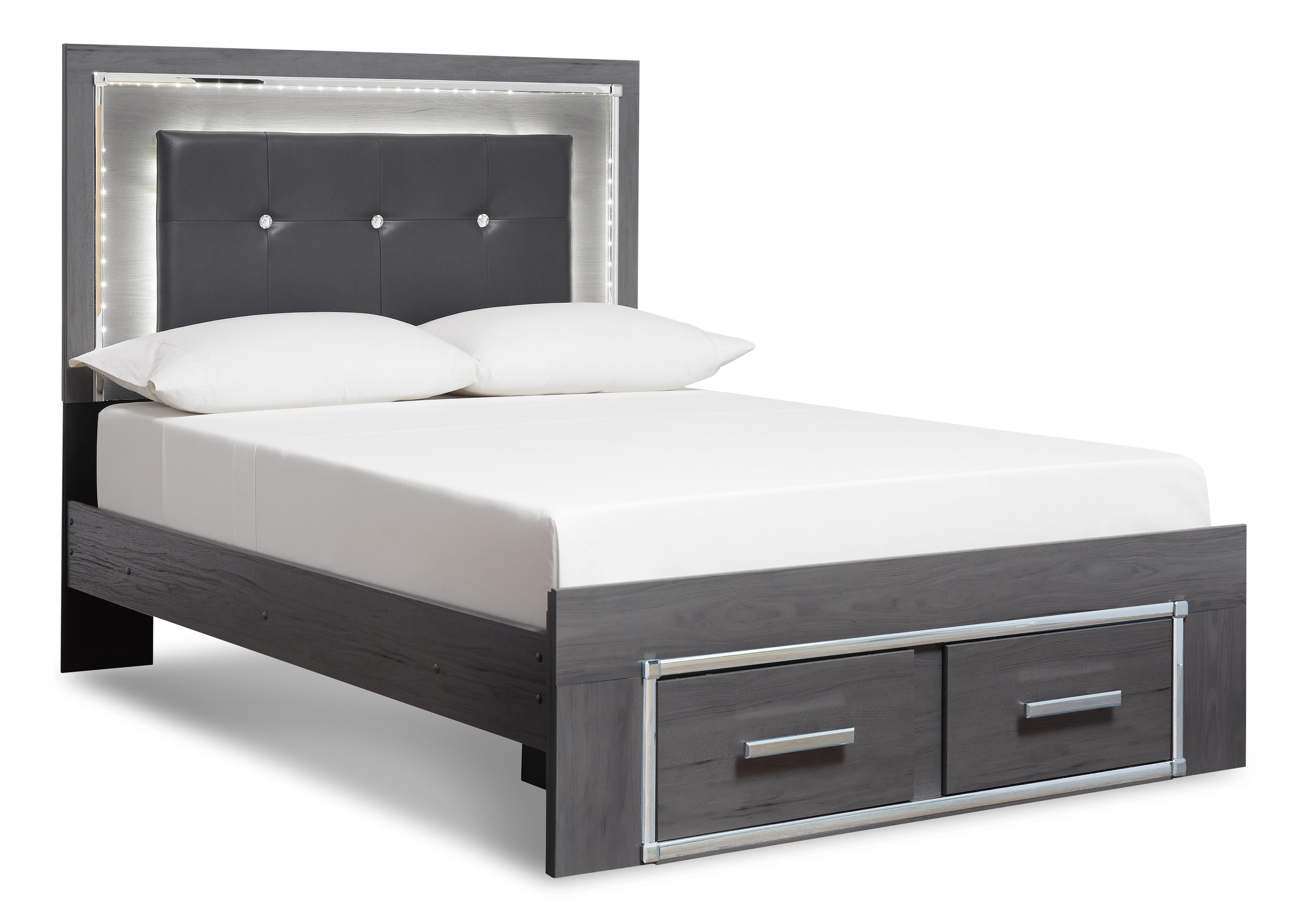 Lodanna Queen Panel Bed with 2 Storage Drawers with Mirrored Dresser, Gray, large