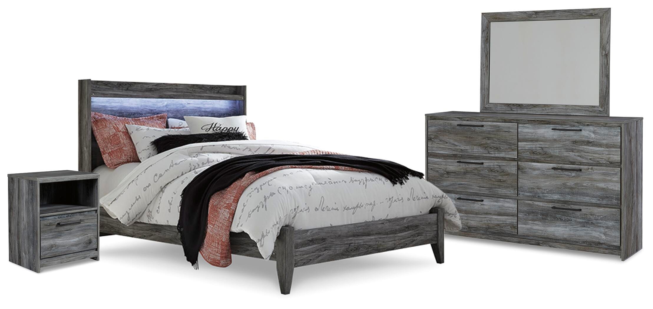Baystorm Queen Panel Bed with Mirrored Dresser and Nightstand | Ashley