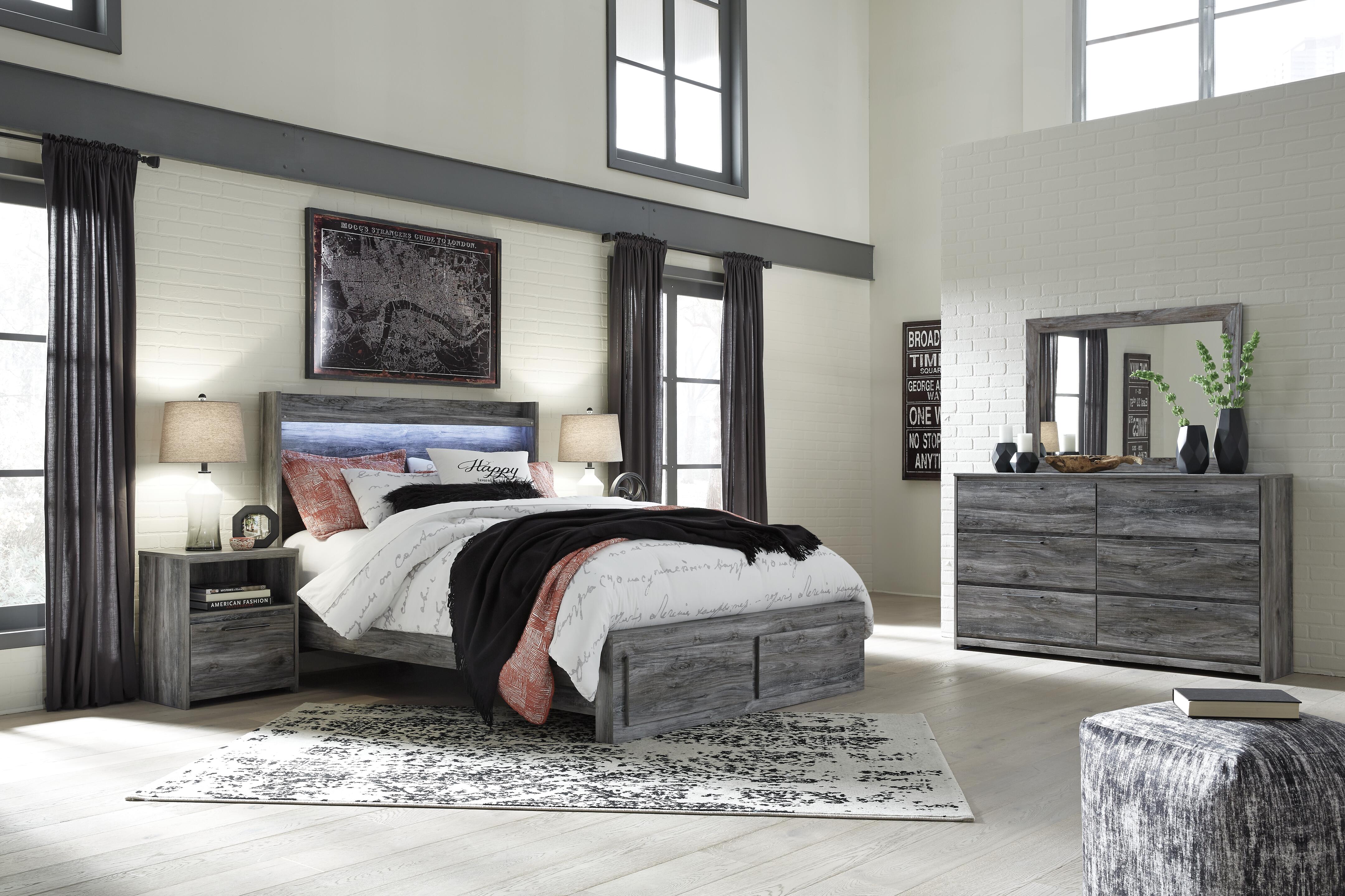 Cama Queen Baystorm con almacenaje, cómoda con espejo y mesita de noche - image 1