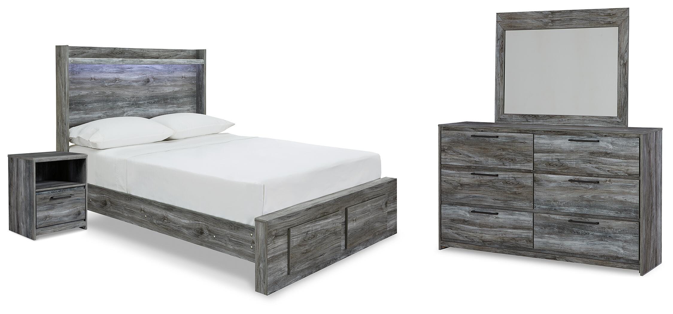 Cama con almacenamiento completo Baystorm, cómoda, espejo y mesita de noche - image 1