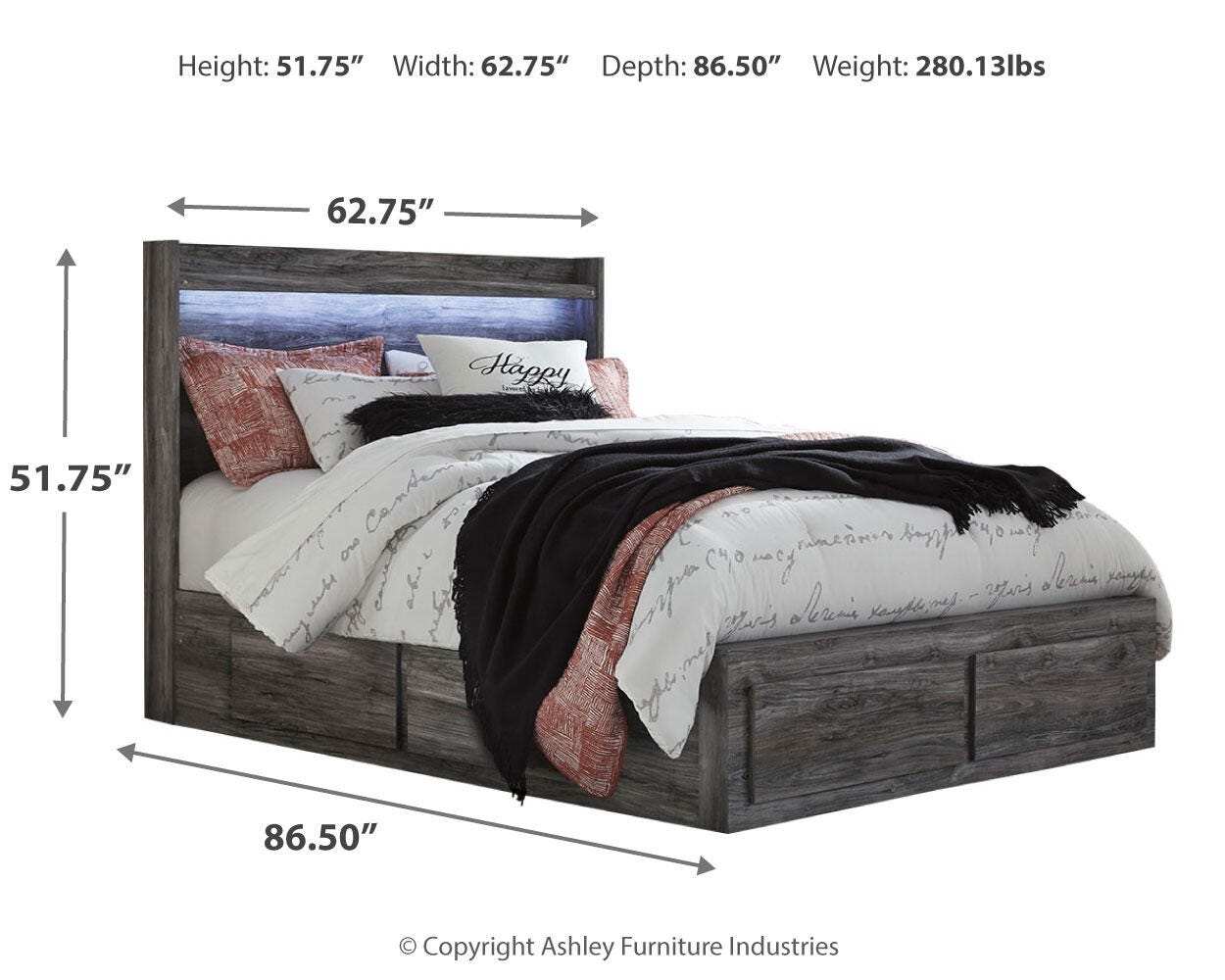 Cama Queen Baystorm con 2 Cajones de Almacenamiento Laterales, Cómoda, Espejo y Mesita de Noche - image 9